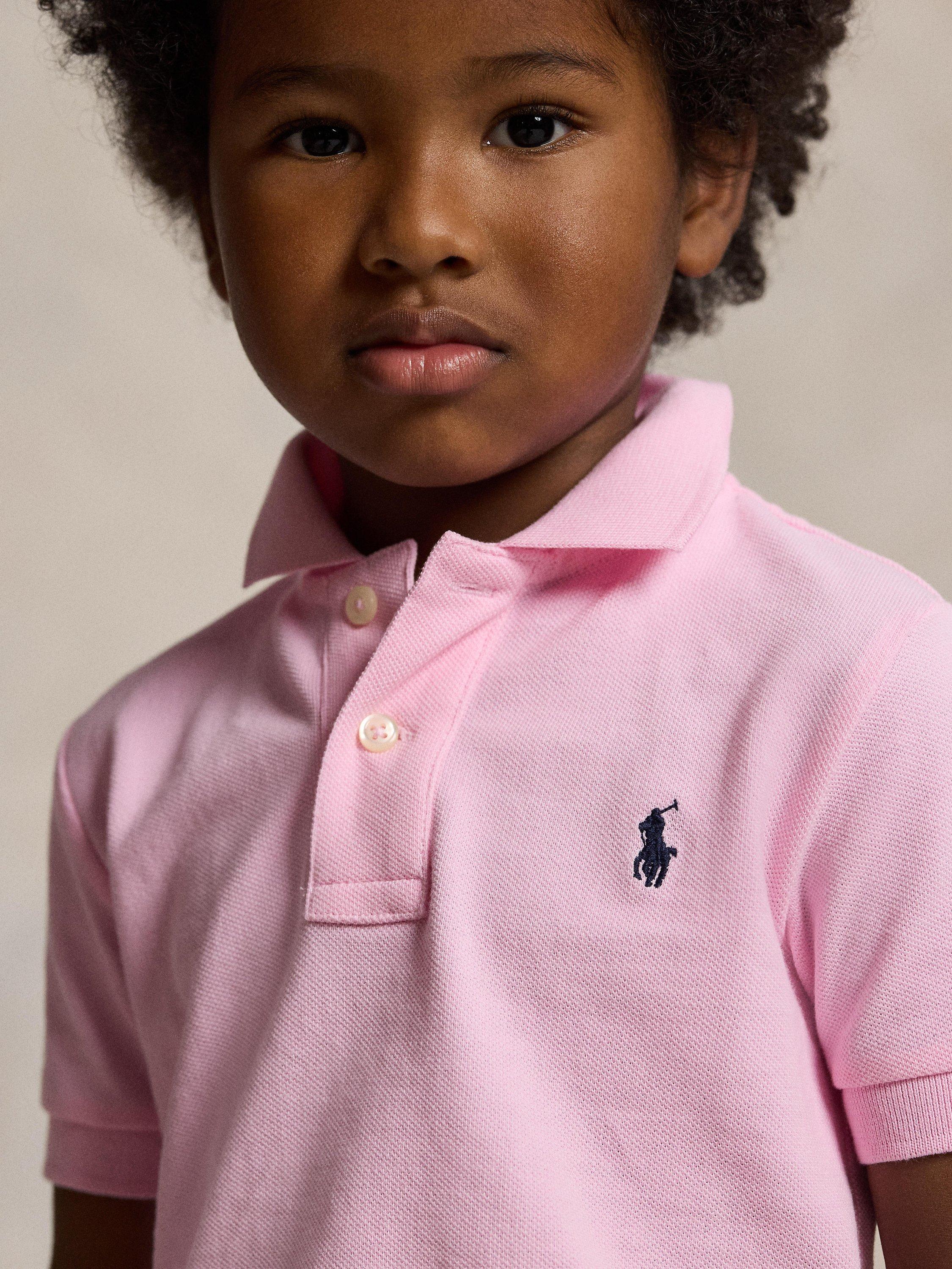 Kids' Pure Cotton Short Sleeved Polo Shirt, Carmel Pink