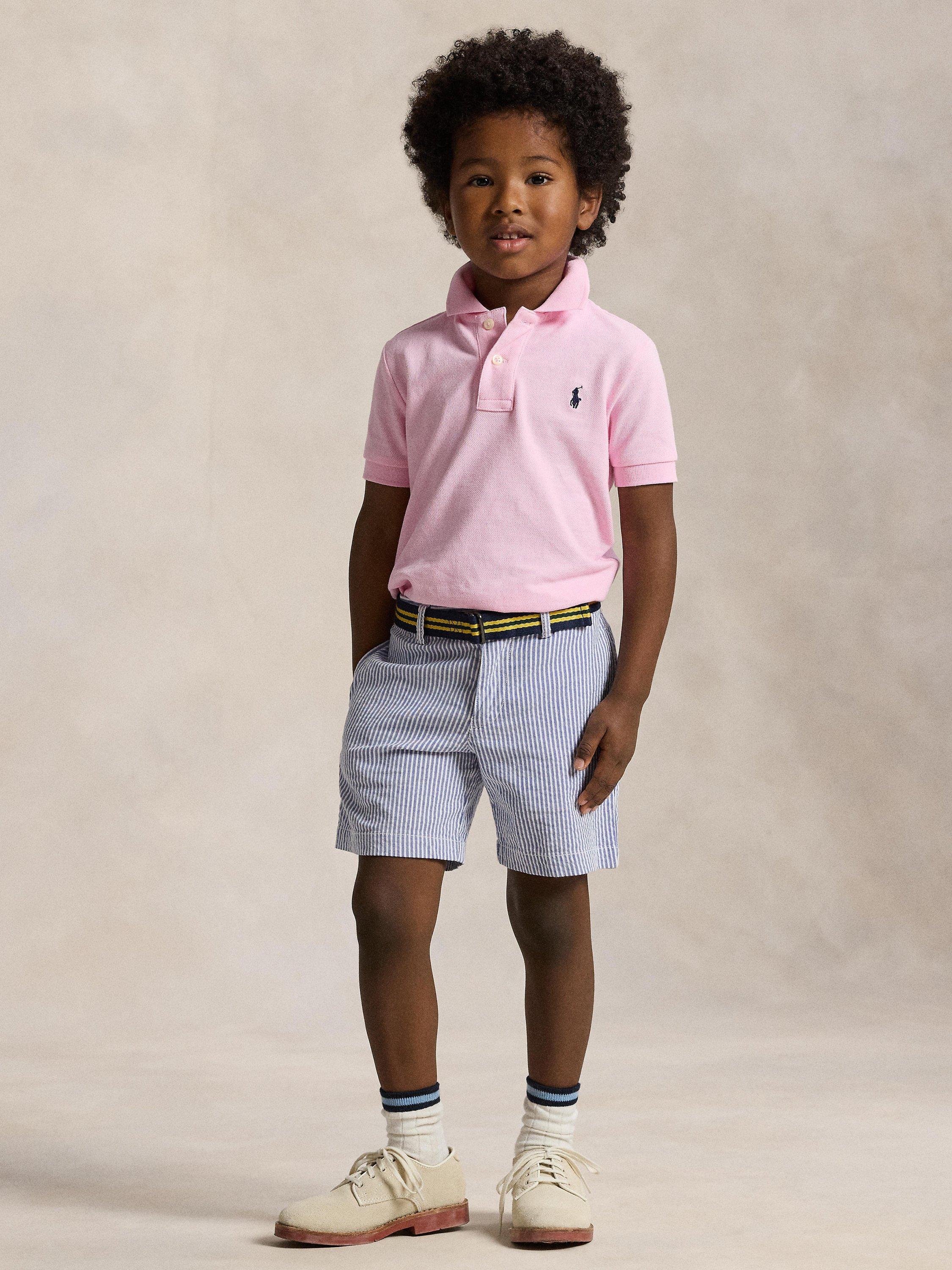 Kids' Pure Cotton Short Sleeved Polo Shirt, Carmel Pink