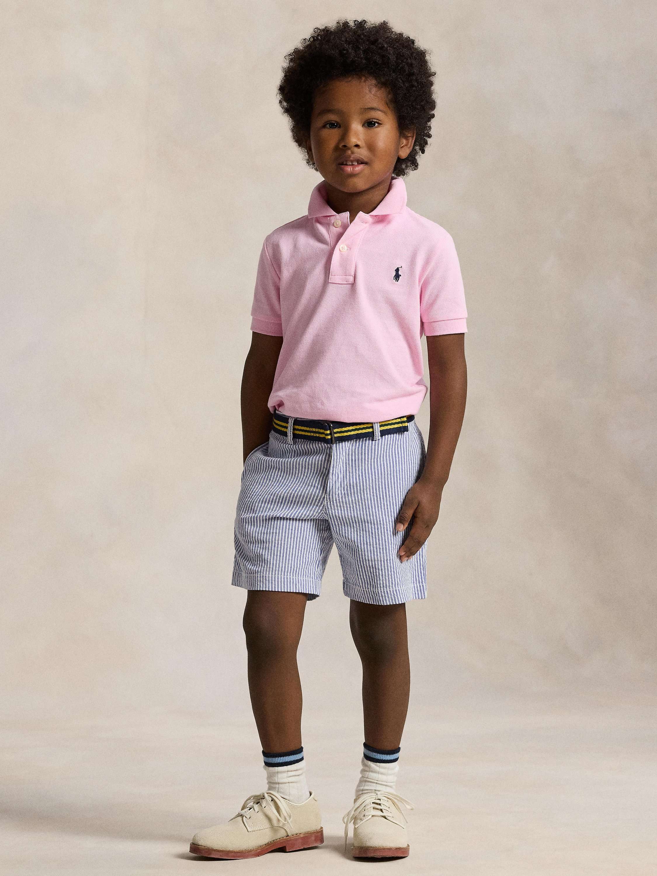 Kids' Pure Cotton Short Sleeved Polo Shirt, Carmel Pink