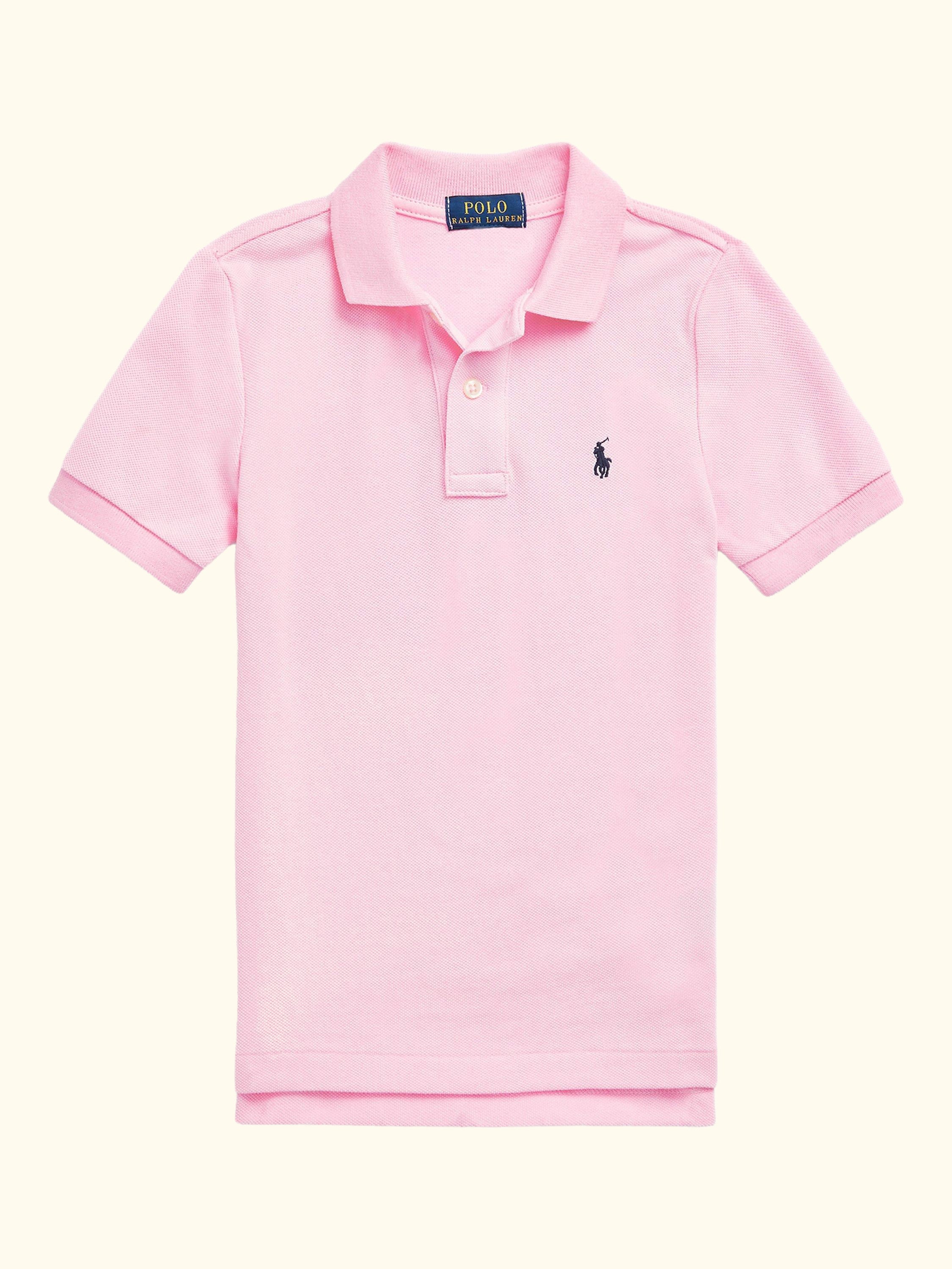 Kids' Pure Cotton Short Sleeved Polo Shirt, Carmel Pink