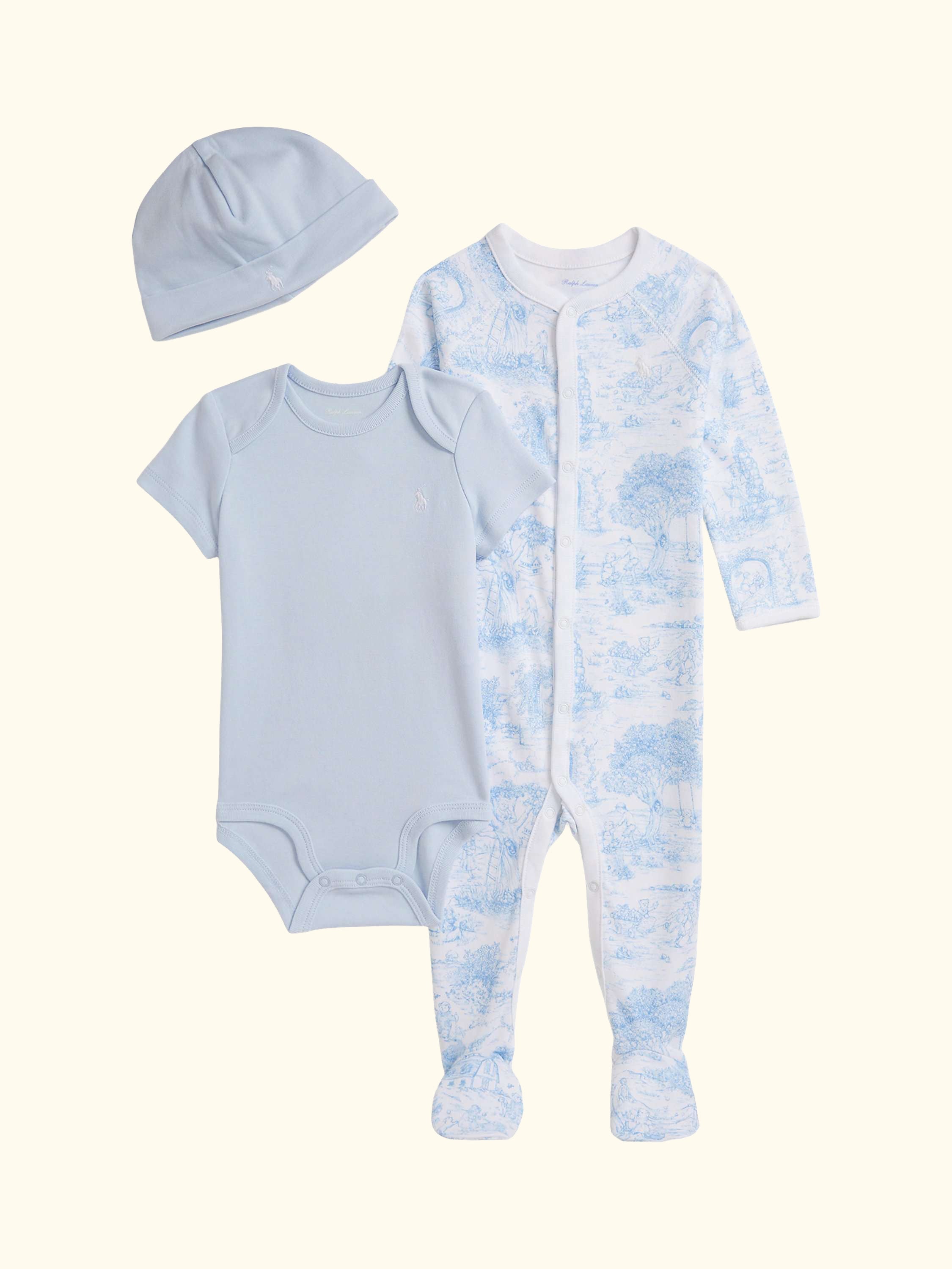 Baby Cotton Knit Toile 3 Piece Gift Box Set, Blue Mu