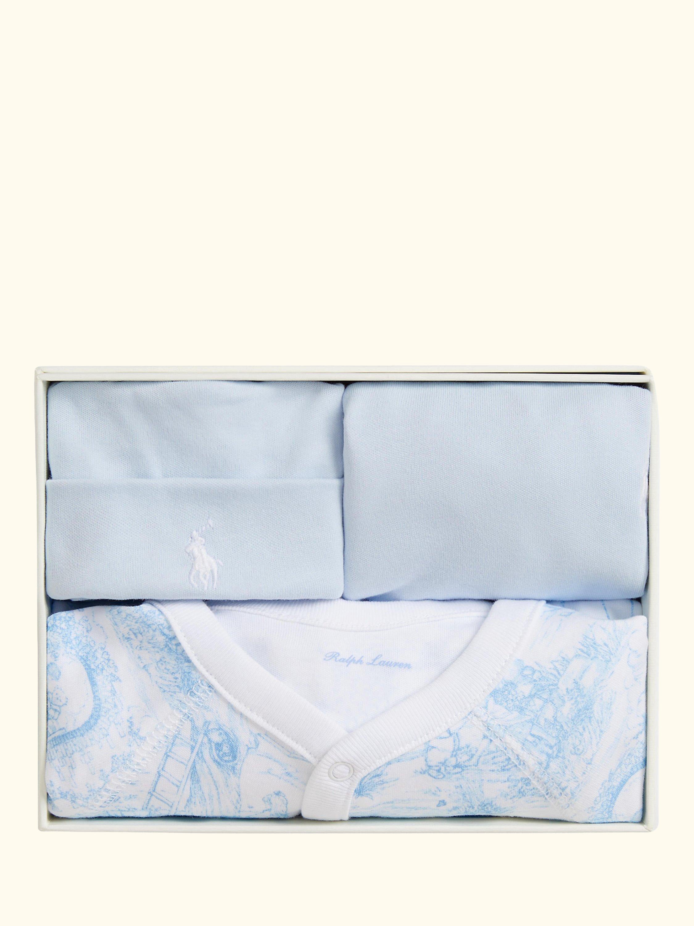 Baby Cotton Knit Toile 3 Piece Gift Box Set, Blue Mu