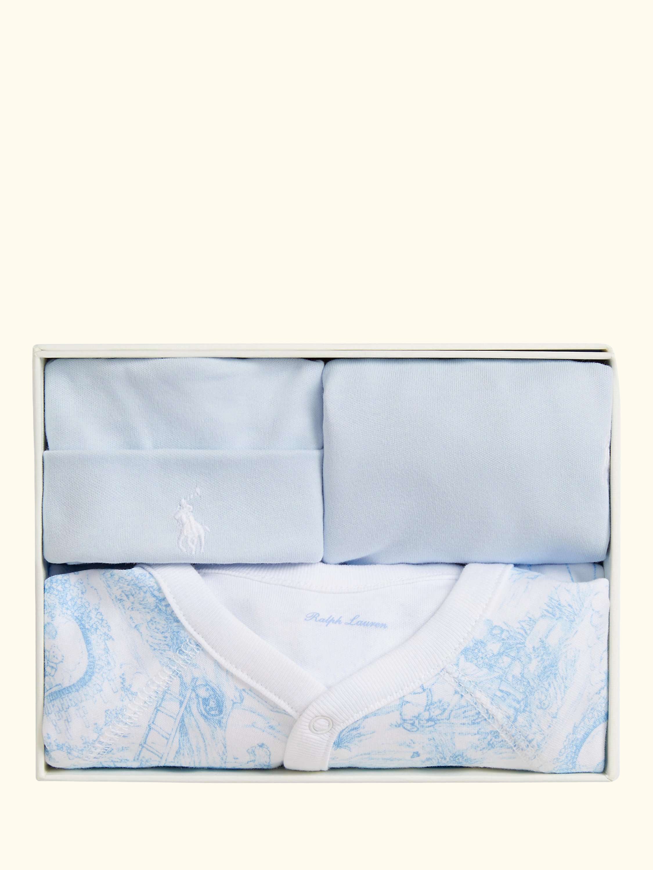 Baby Cotton Knit Toile 3 Piece Gift Box Set, Blue Mu