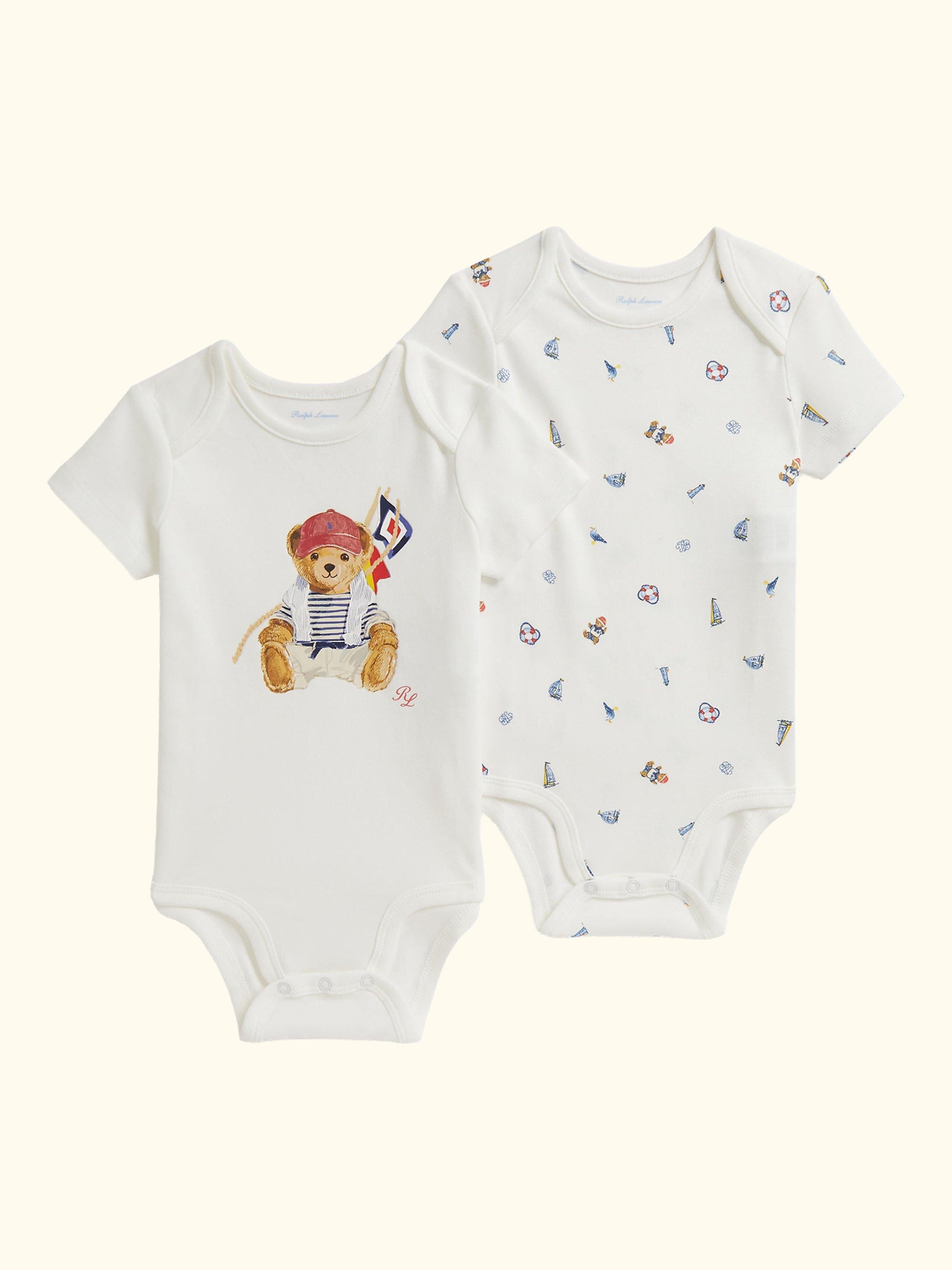 Baby Cotton Bodysuit  Polo Bear Nautical Print Gift Box, Set of 2, Multi
