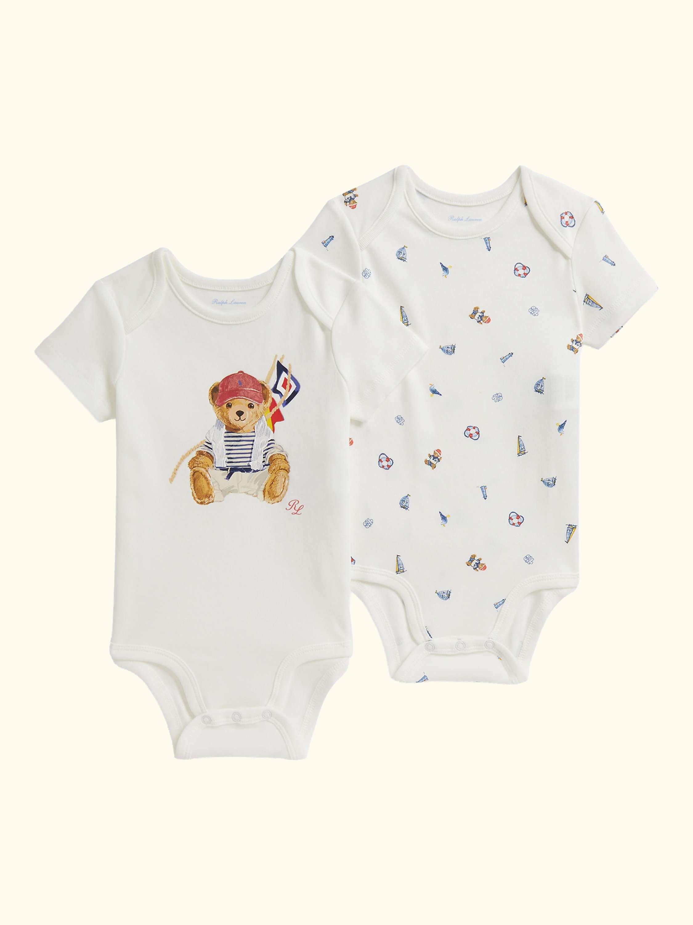 Baby Cotton Bodysuit  Polo Bear Nautical Print Gift Box, Set of 2, Multi