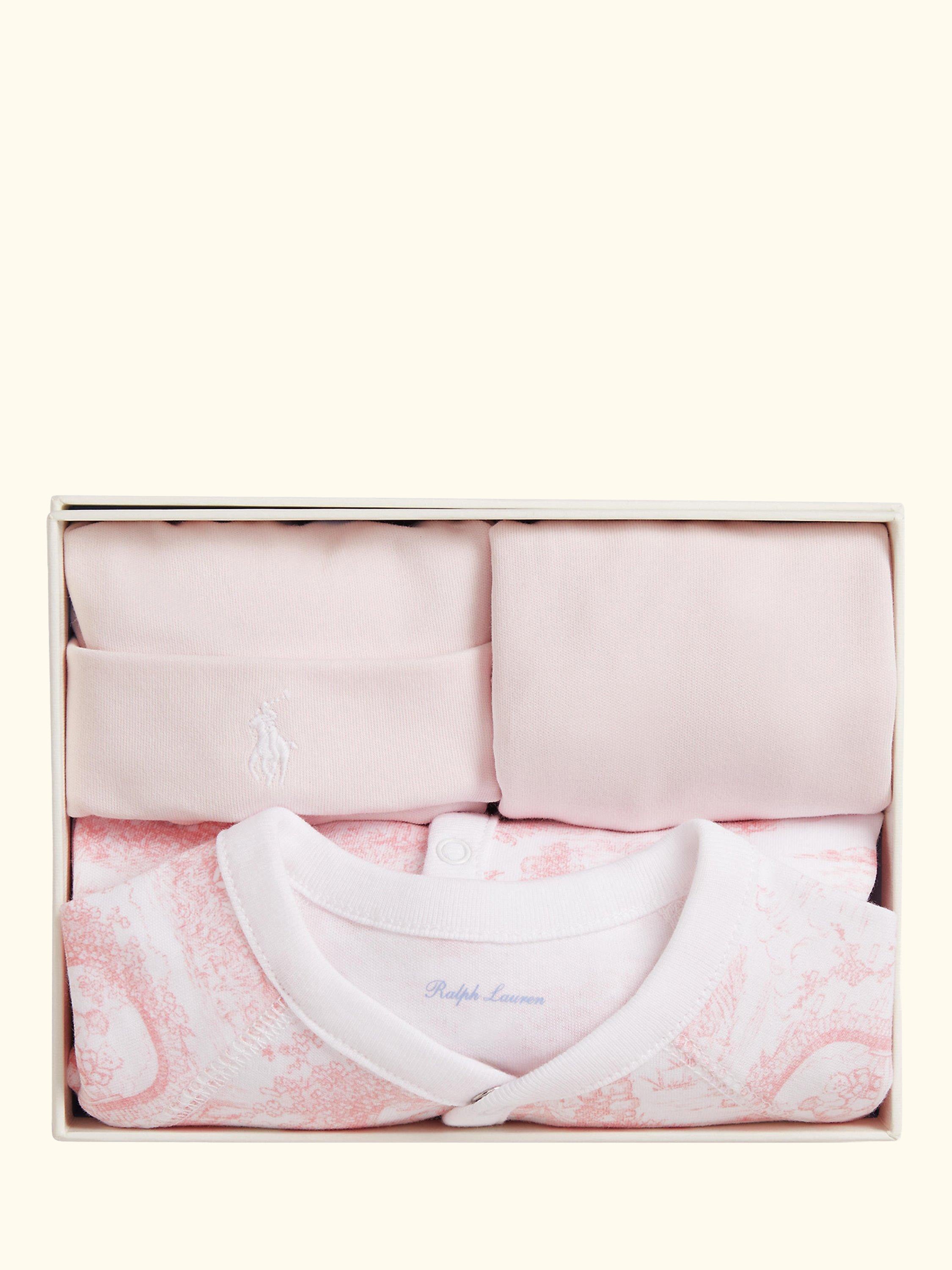 Baby Pure Cotton Knitted Toile 3 Piece Gift Box Set, Pink Multi