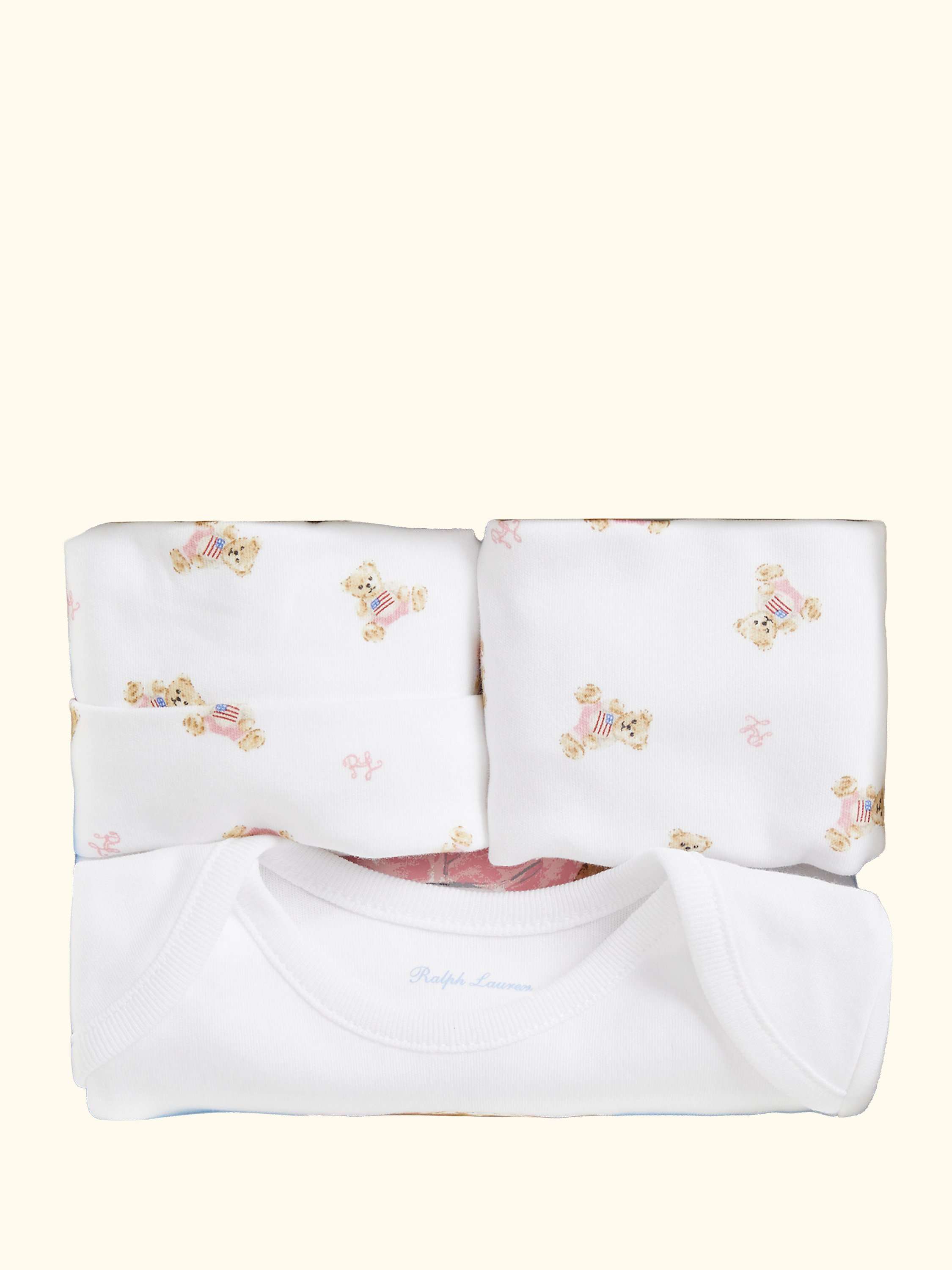 Baby Knitted Cotton Polo Bear 3 Piece Gift Box Set, White Multi