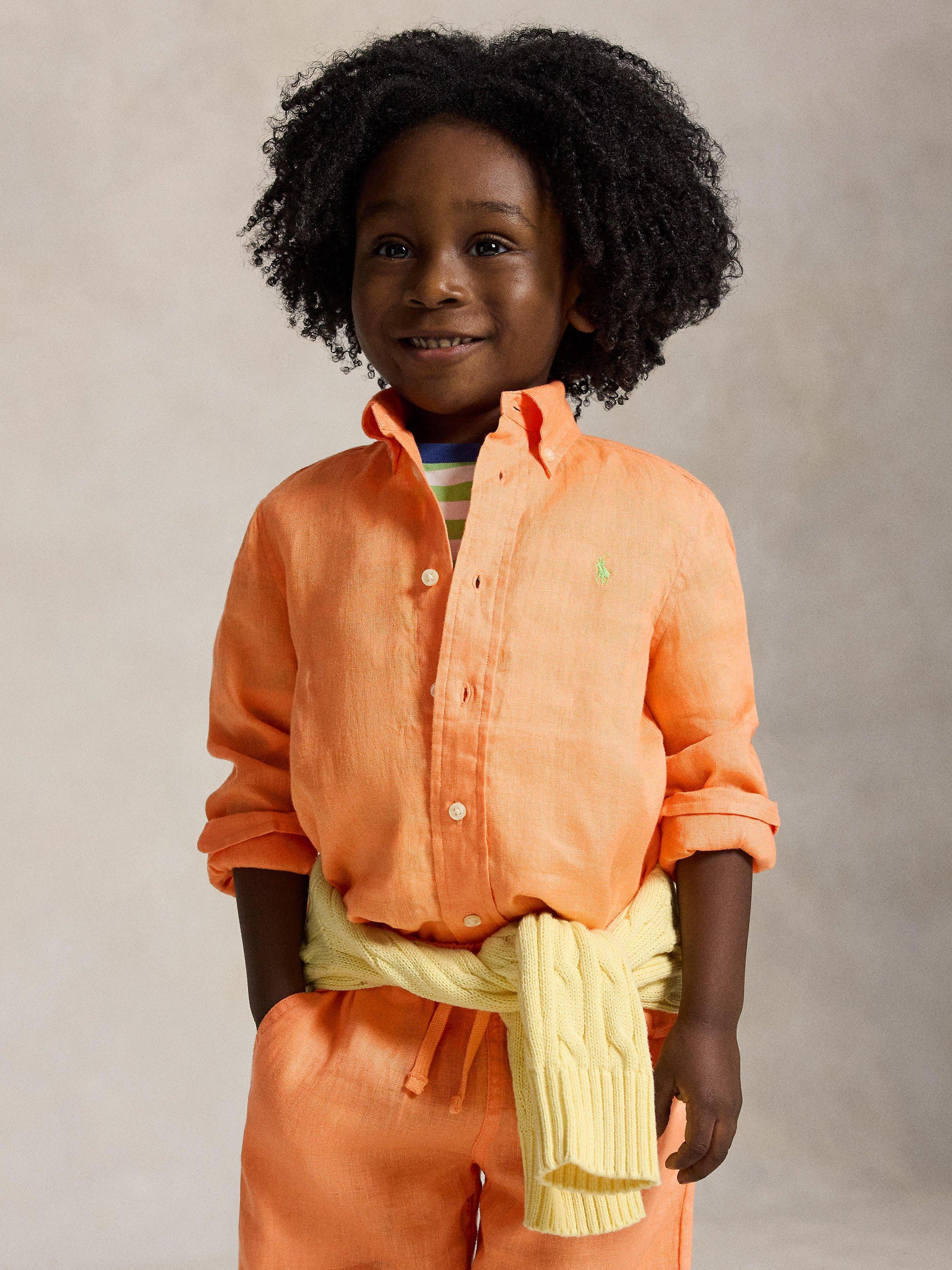 Kids' Pure Linen Long Sleeved Sport Shirt, Poppy