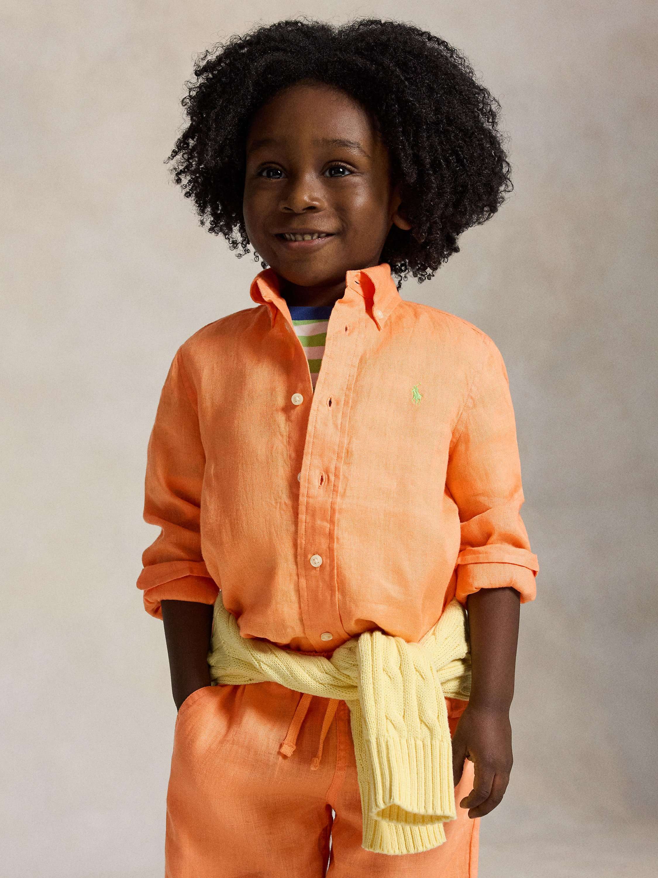 Kids' Pure Linen Long Sleeved Sport Shirt, Poppy
