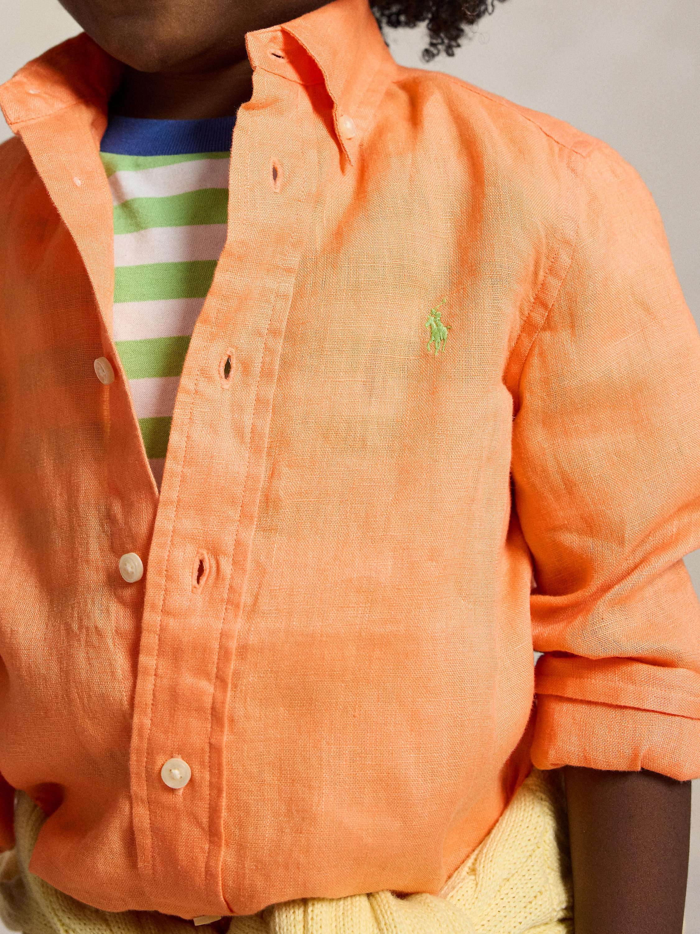Kids' Pure Linen Long Sleeved Sport Shirt, Poppy