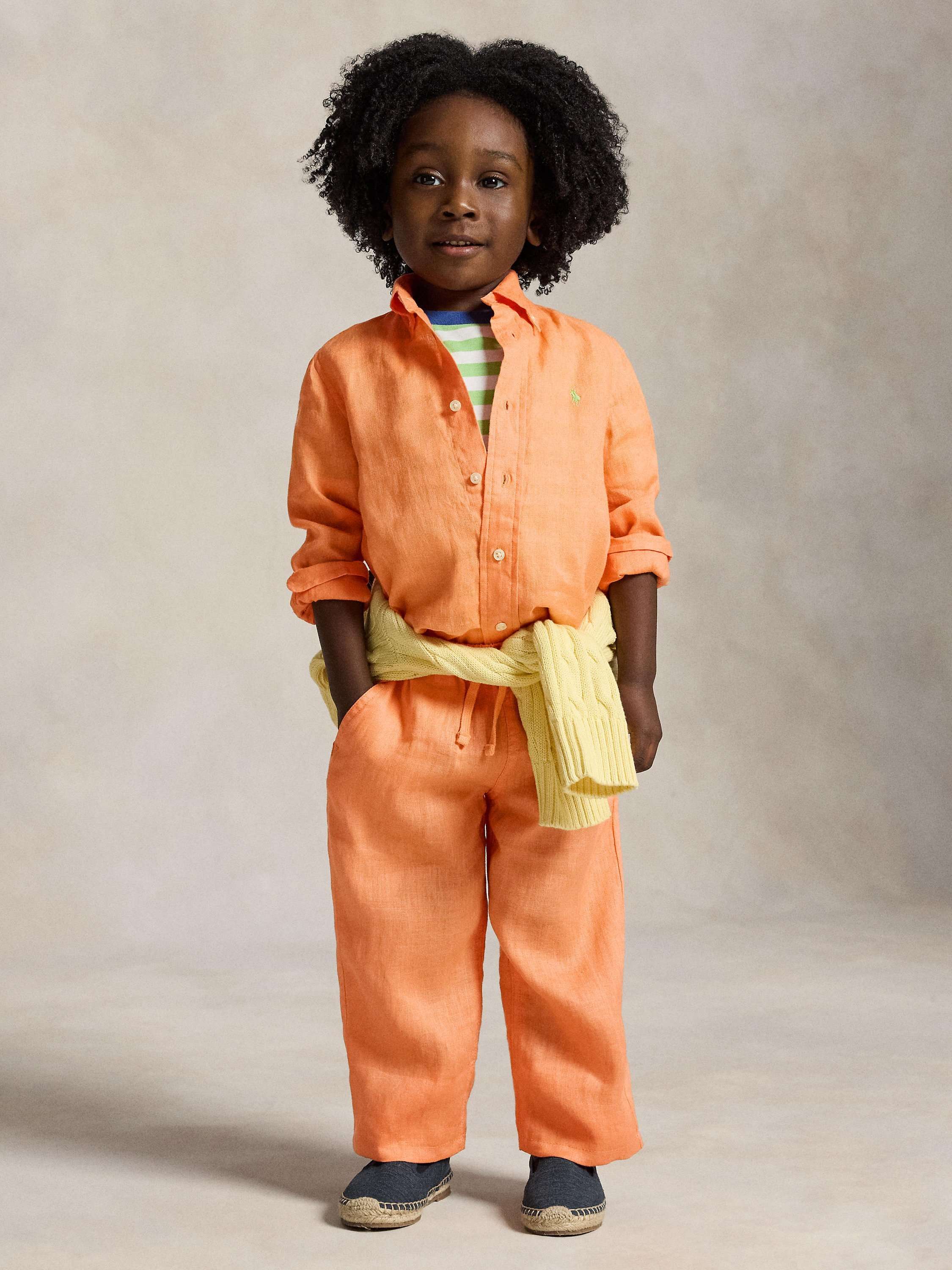 Kids' Pure Linen Long Sleeved Sport Shirt, Poppy