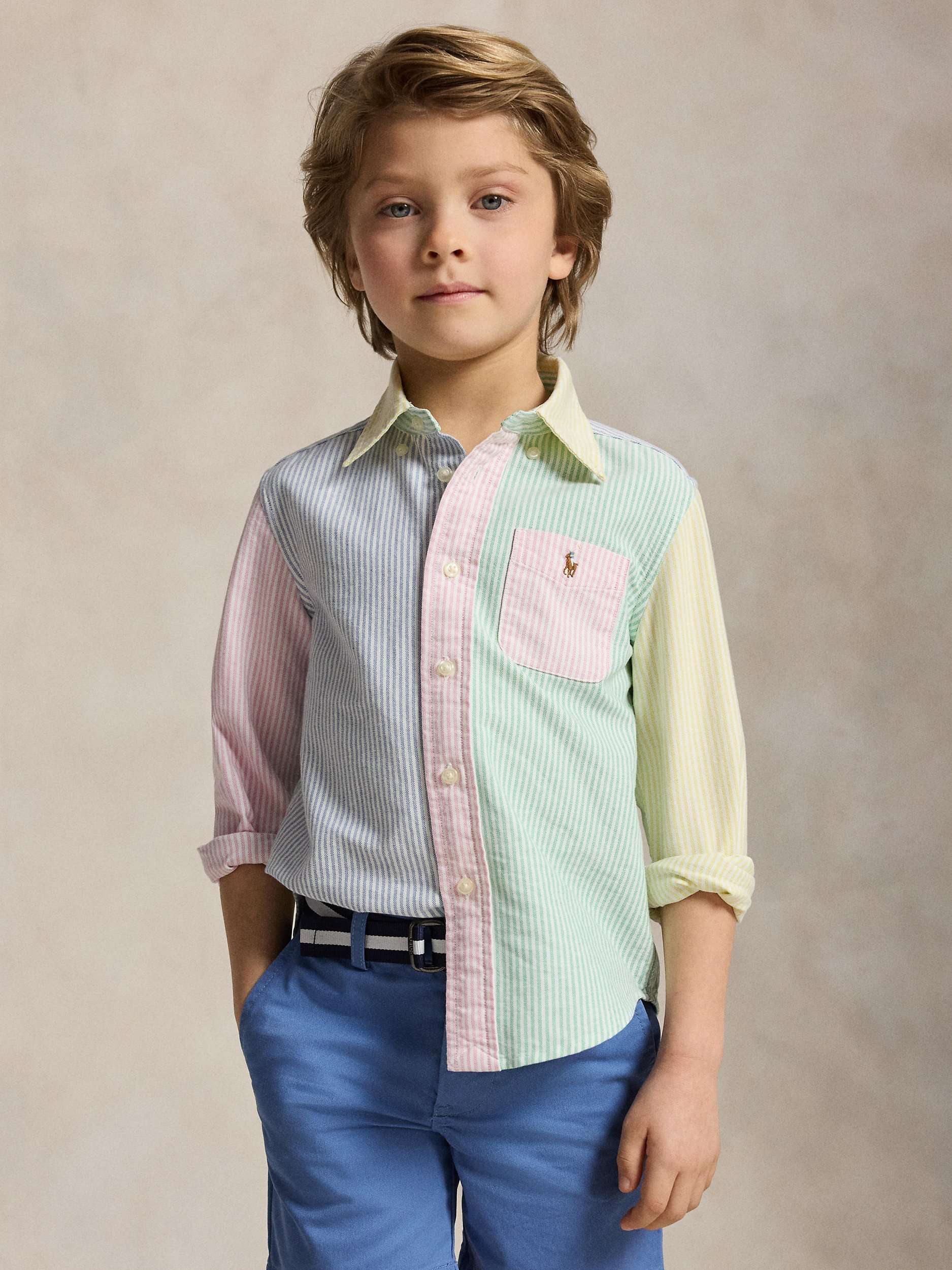 Kids' Cotton Long Sleeved Colourblock Oxford Stripe Shirt, Multi