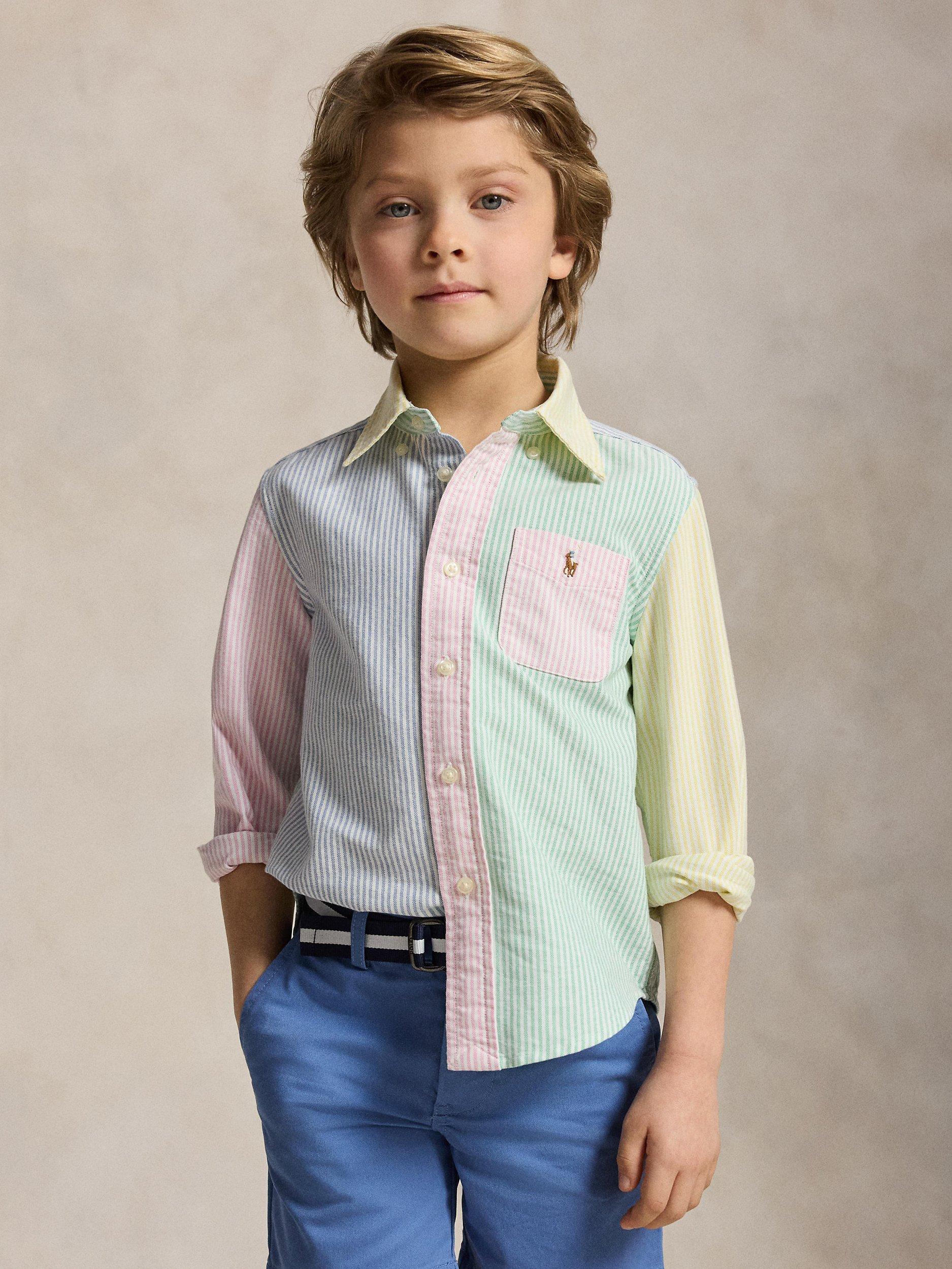 Kids' Cotton Long Sleeved Colourblock Oxford Stripe Shirt, Multi