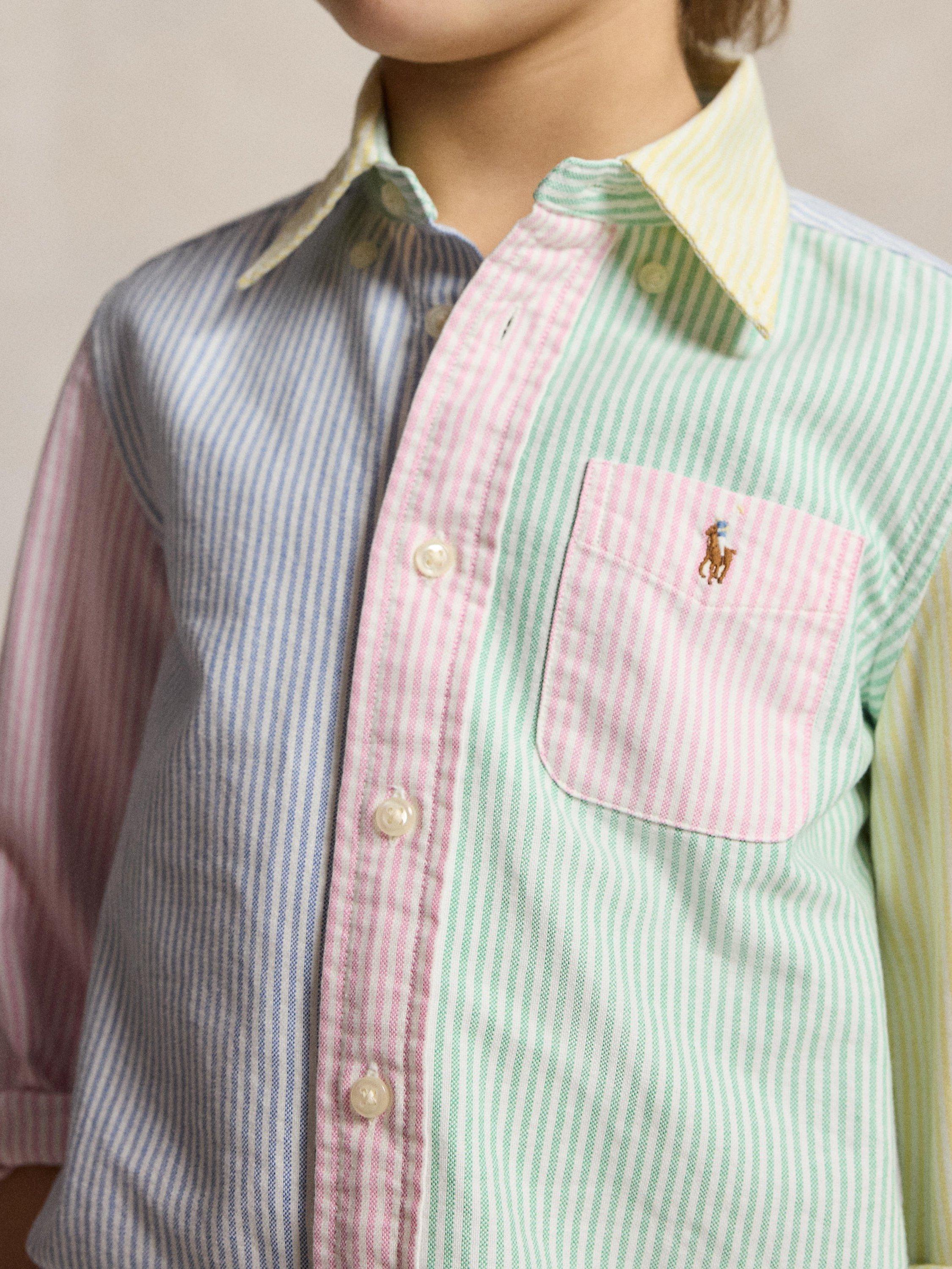 Kids' Cotton Long Sleeved Colourblock Oxford Stripe Shirt, Multi