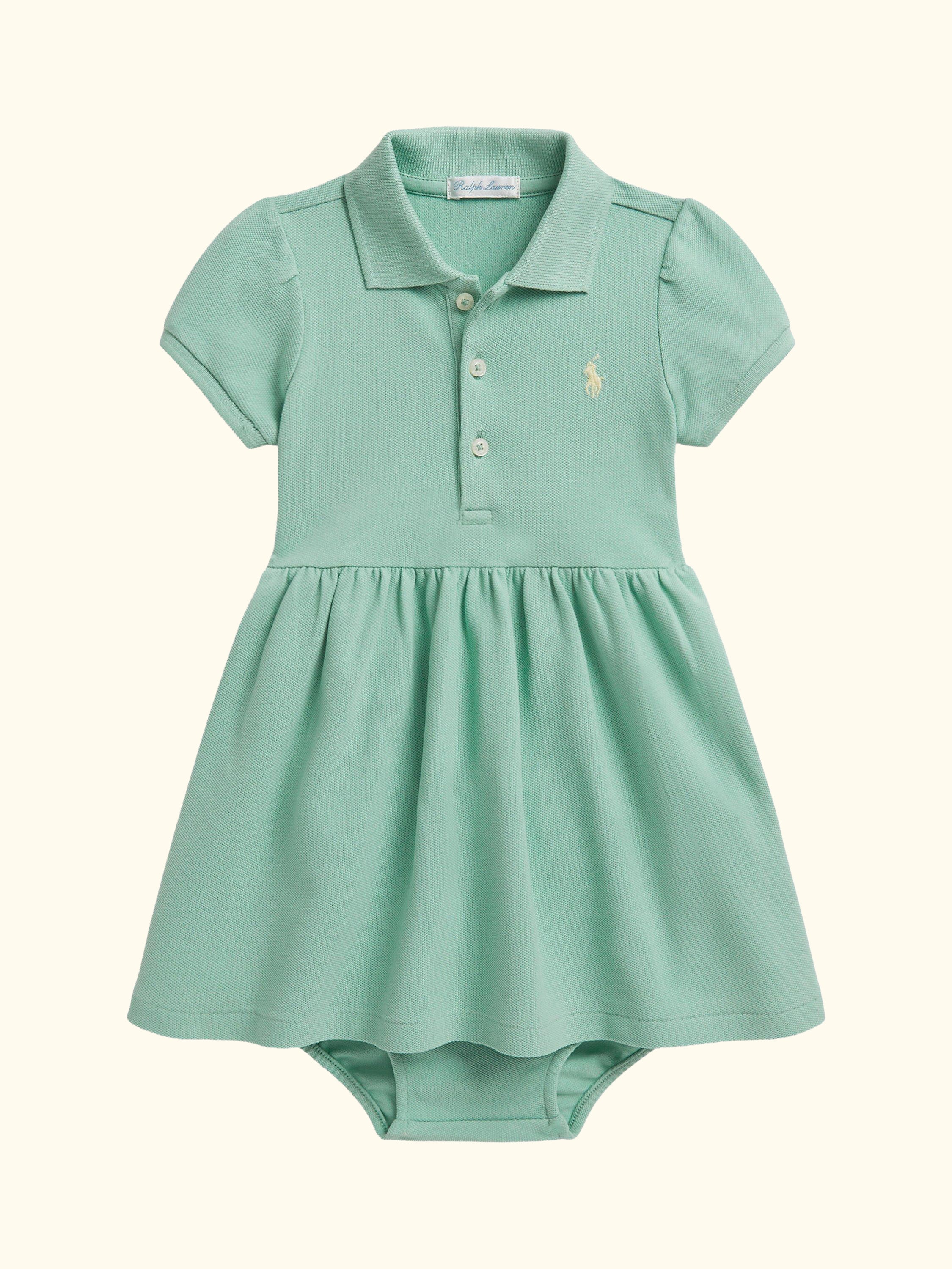 Baby Short Sleeved Gathered Waist Dress, Green