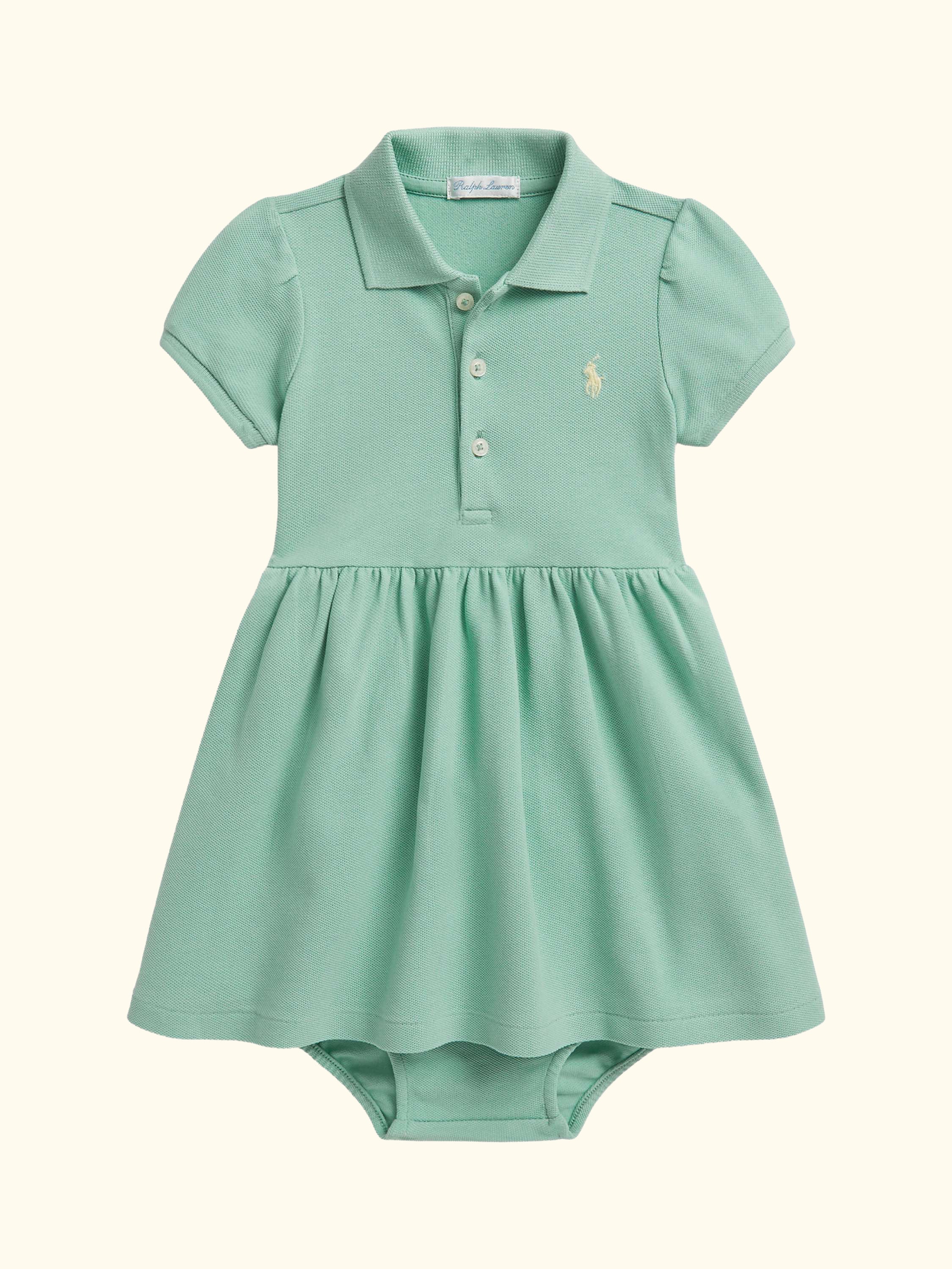 Baby Short Sleeved Gathered Waist Dress, Green