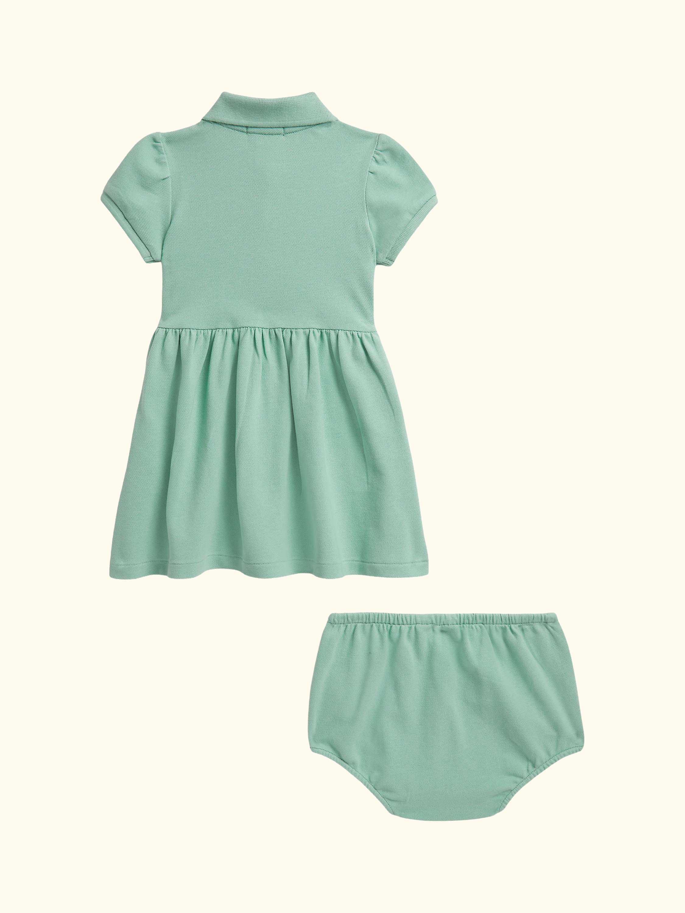 Baby Short Sleeved Gathered Waist Dress, Green