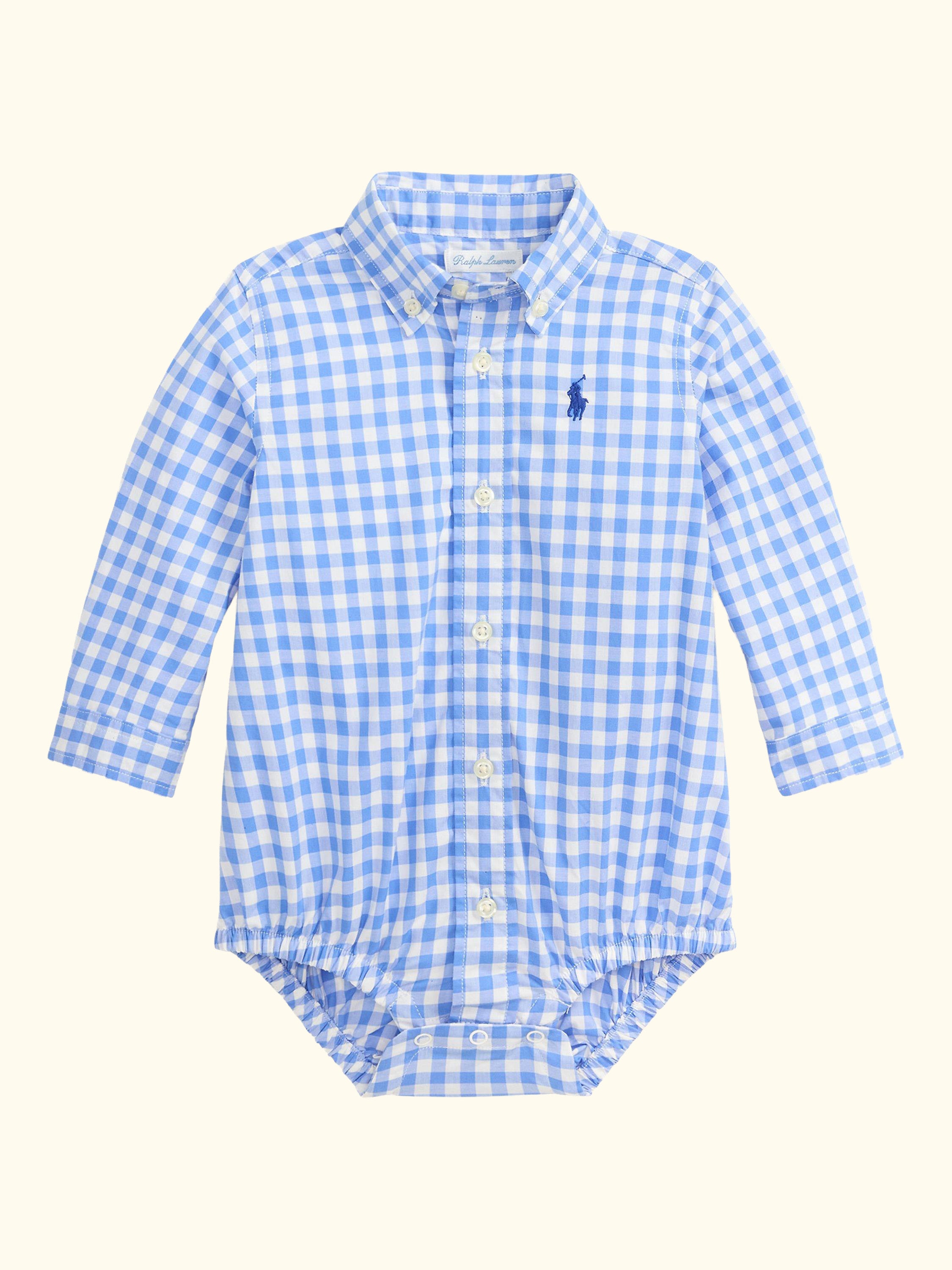 Baby Gingham Cotton Poplin Long Sleeve Shirt Bodysuit, Multi