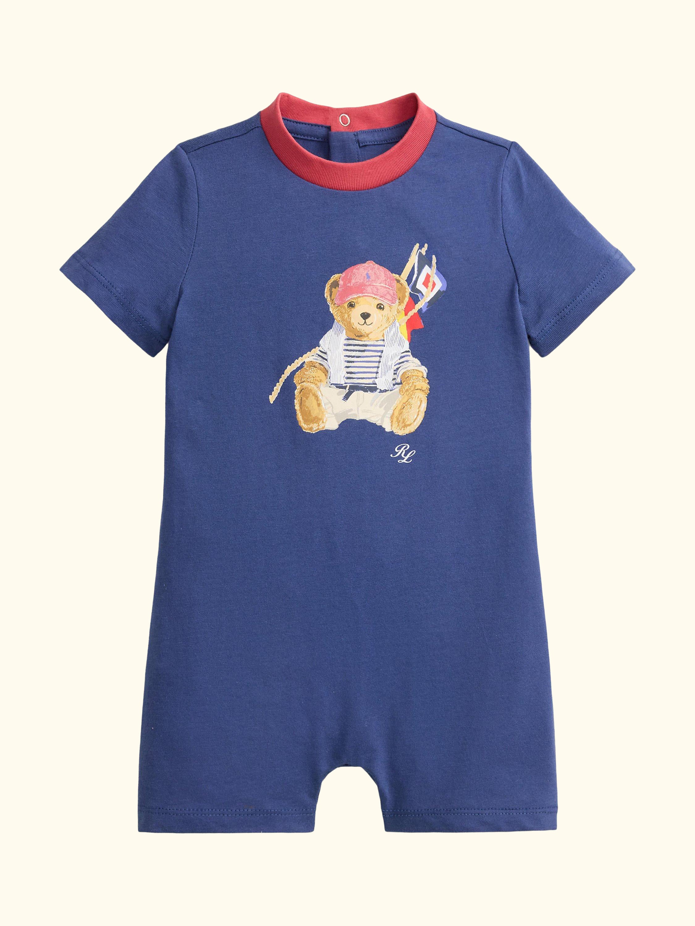 Baby Nautical Polo Bear Short Sleeve Bodysuit, Navy