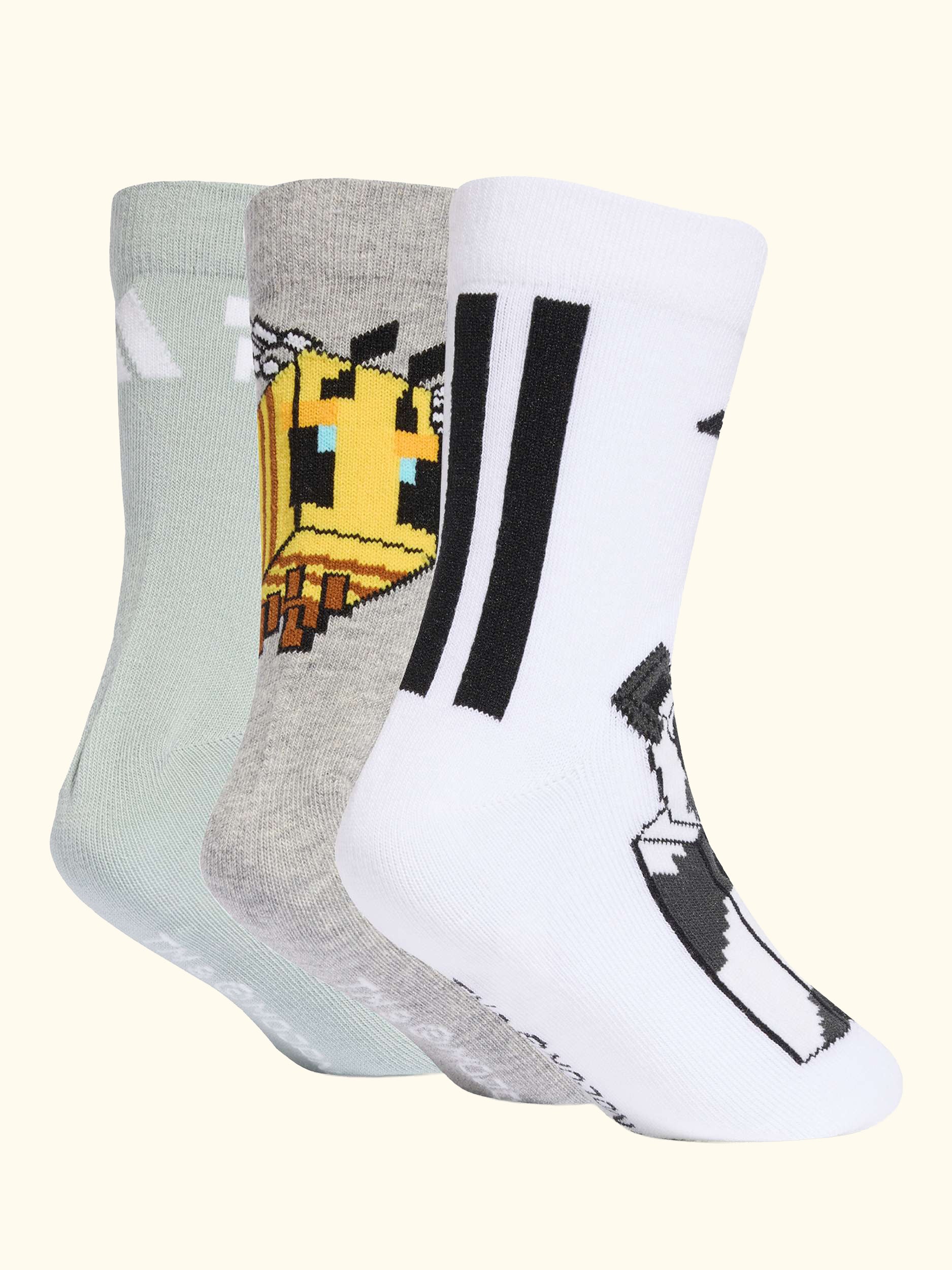 Kids' Minecraft Socks, Pack of 3, Wonder Sage/Medium Grey Heather/White
