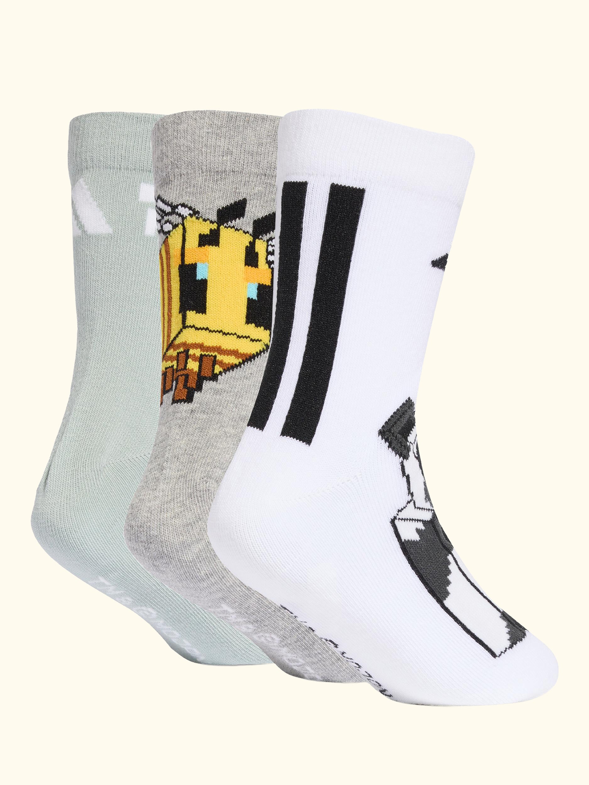 Kids' Minecraft Socks, Pack of 3, Wonder Sage/Medium Grey Heather/White