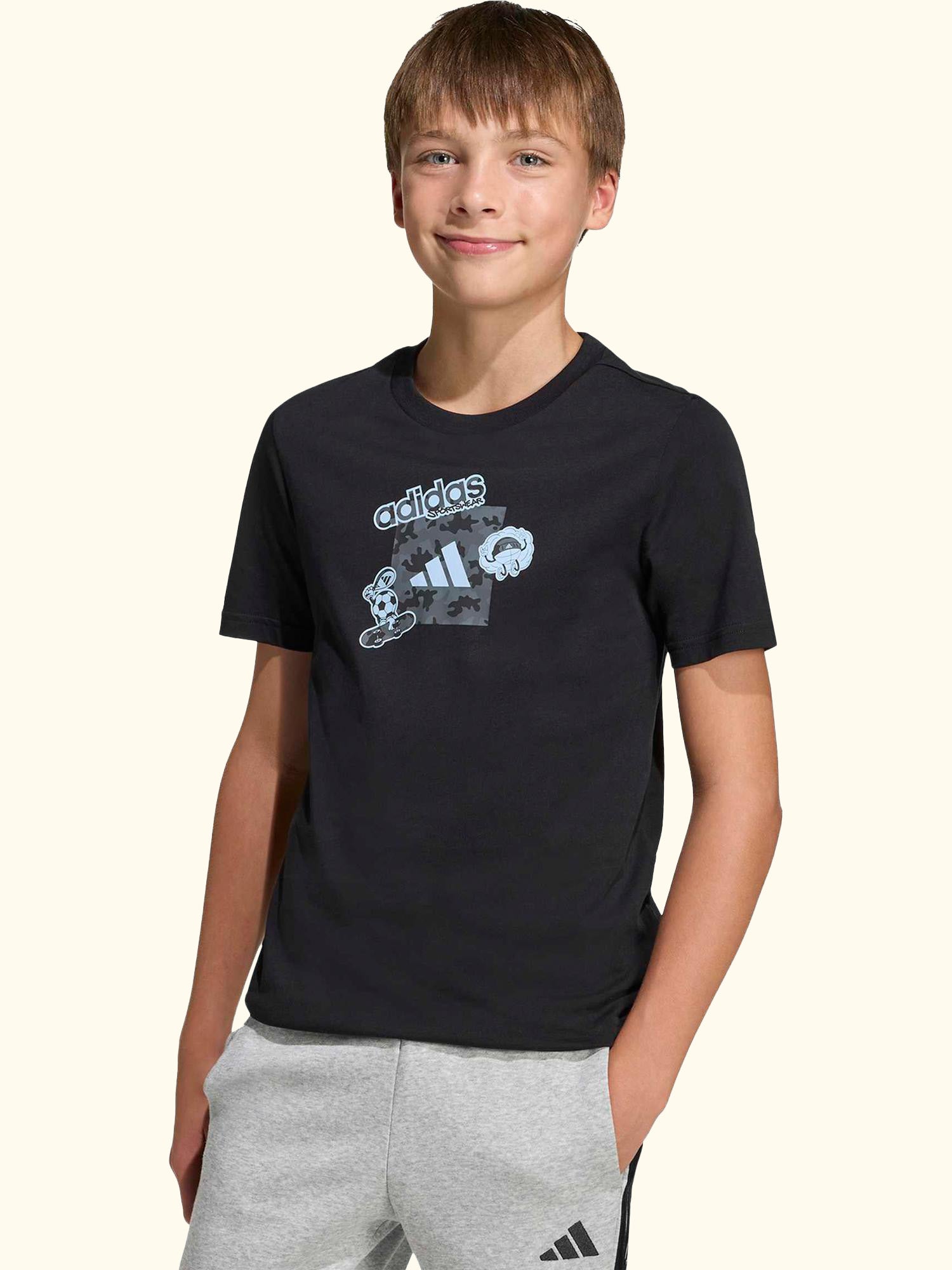 Kids' Pure Cotton Short Sleeve Camo Graphic T-Shirt, Black