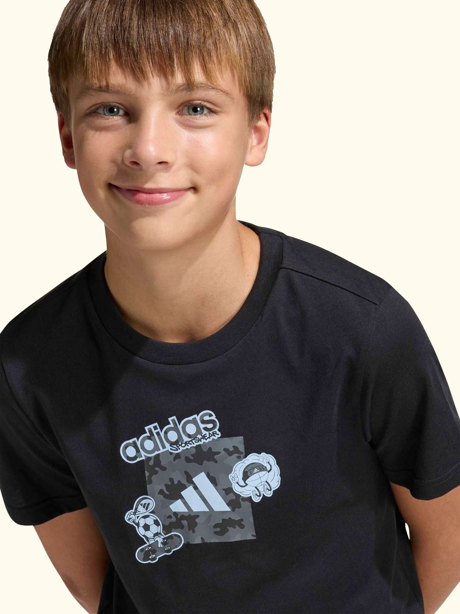 Kids' Pure Cotton Short Sleeve Camo Graphic T-Shirt, Black