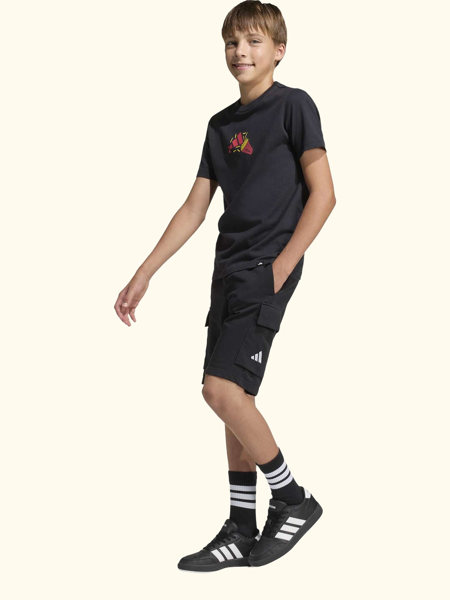 Kids' Cotton Food Print Short Sleeved T-Shirt, Black