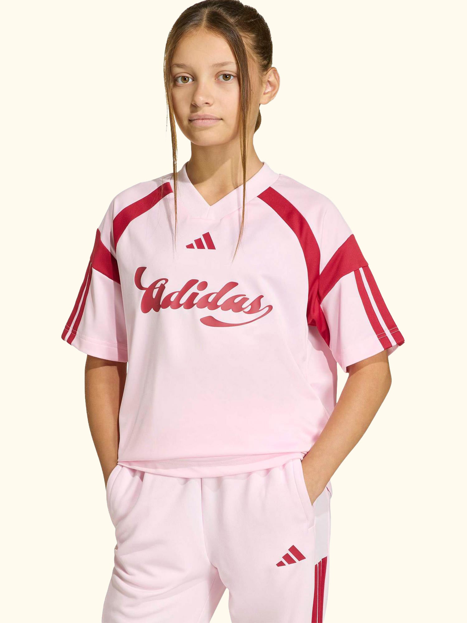 Kids' House of Tiro Short Sleeved T-Shirt, Clear Pink/Active Maroon