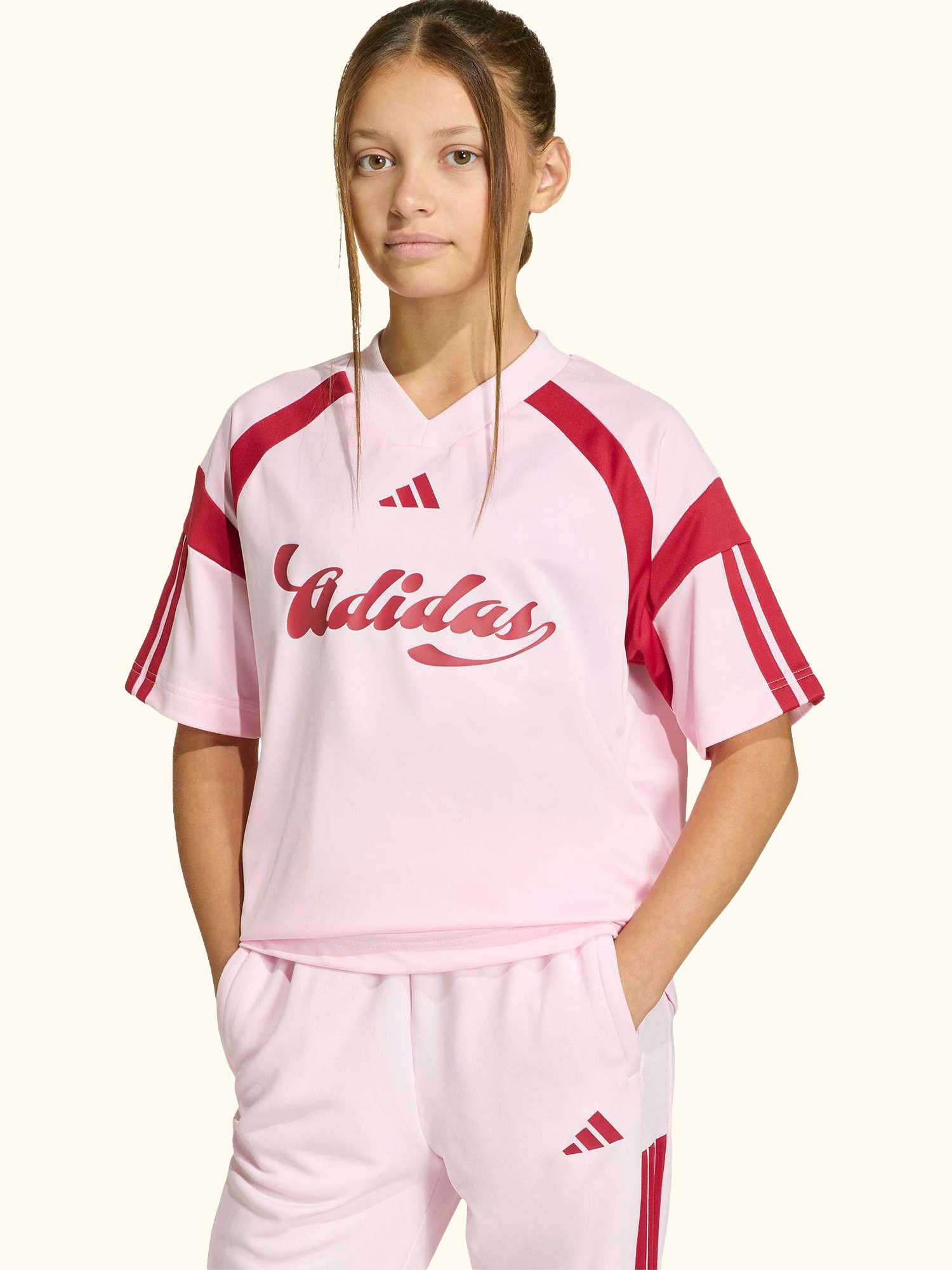 Kids' House of Tiro Short Sleeved T-Shirt, Clear Pink/Active Maroon
