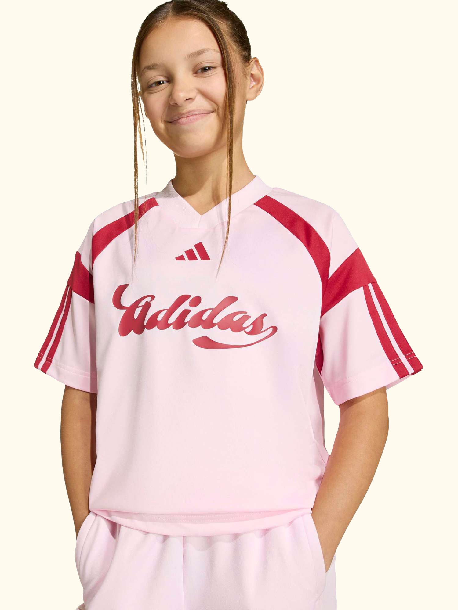Kids' House of Tiro Short Sleeved T-Shirt, Clear Pink/Active Maroon