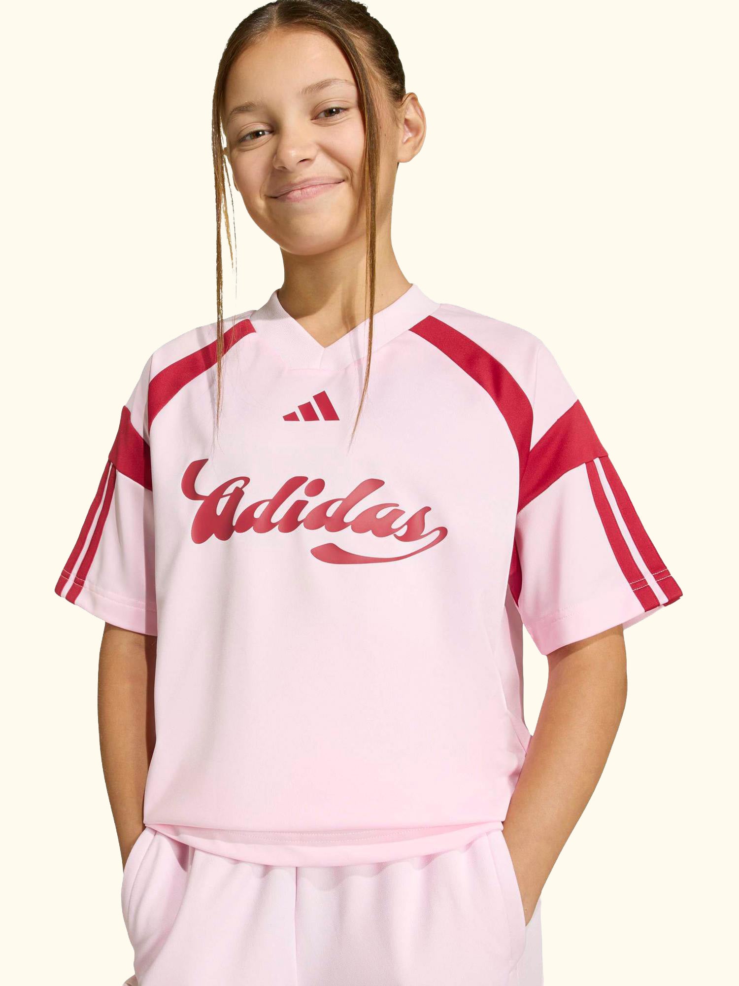Kids' House of Tiro Short Sleeved T-Shirt, Clear Pink/Active Maroon