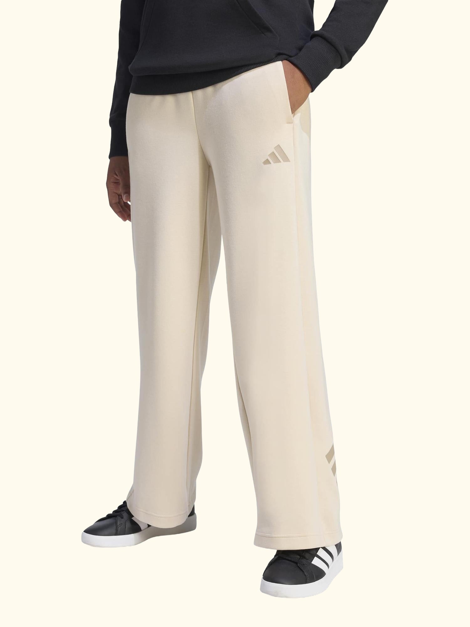 Kids' Future Icons 3-Stripes Wide Leg Trousers, Crystal Linen/ Trace Khaki