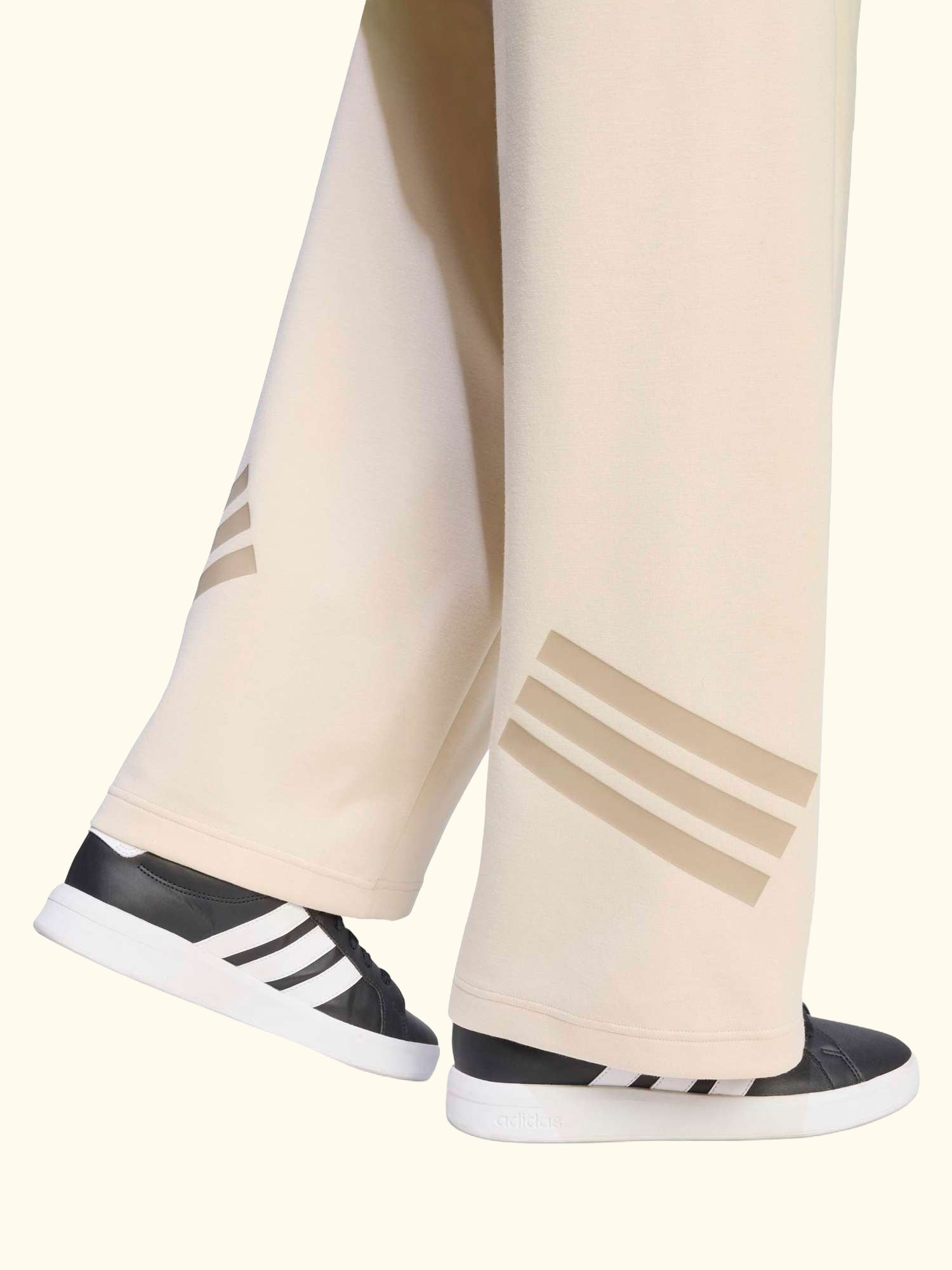 Kids' Future Icons 3-Stripes Wide Leg Trousers, Crystal Linen/ Trace Khaki