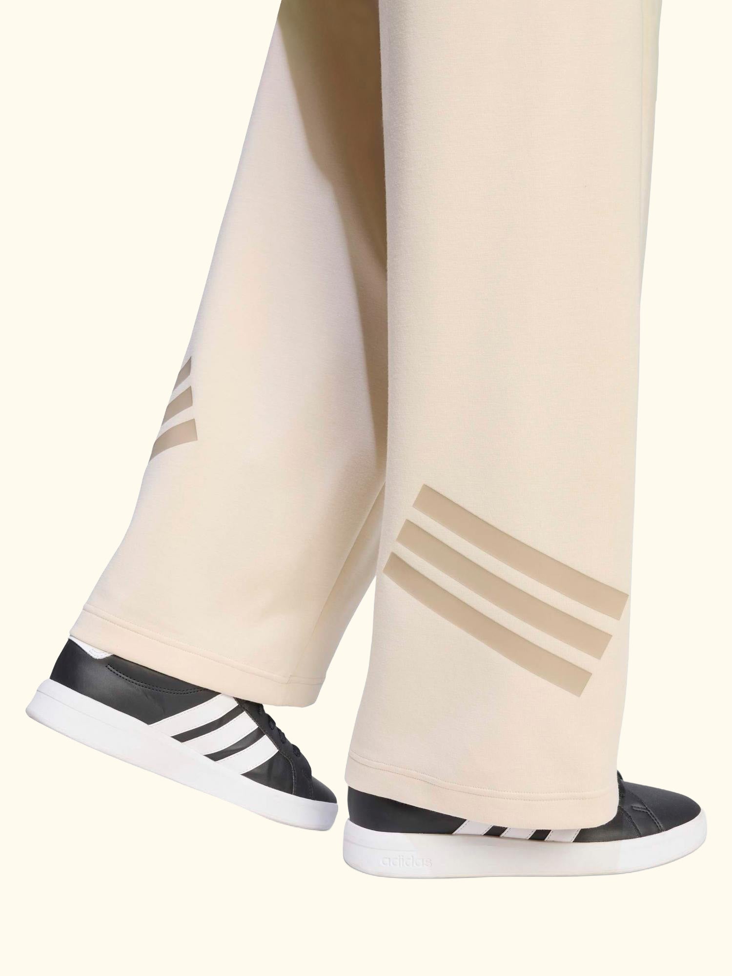 Kids' Future Icons 3-Stripes Wide Leg Trousers, Crystal Linen/ Trace Khaki