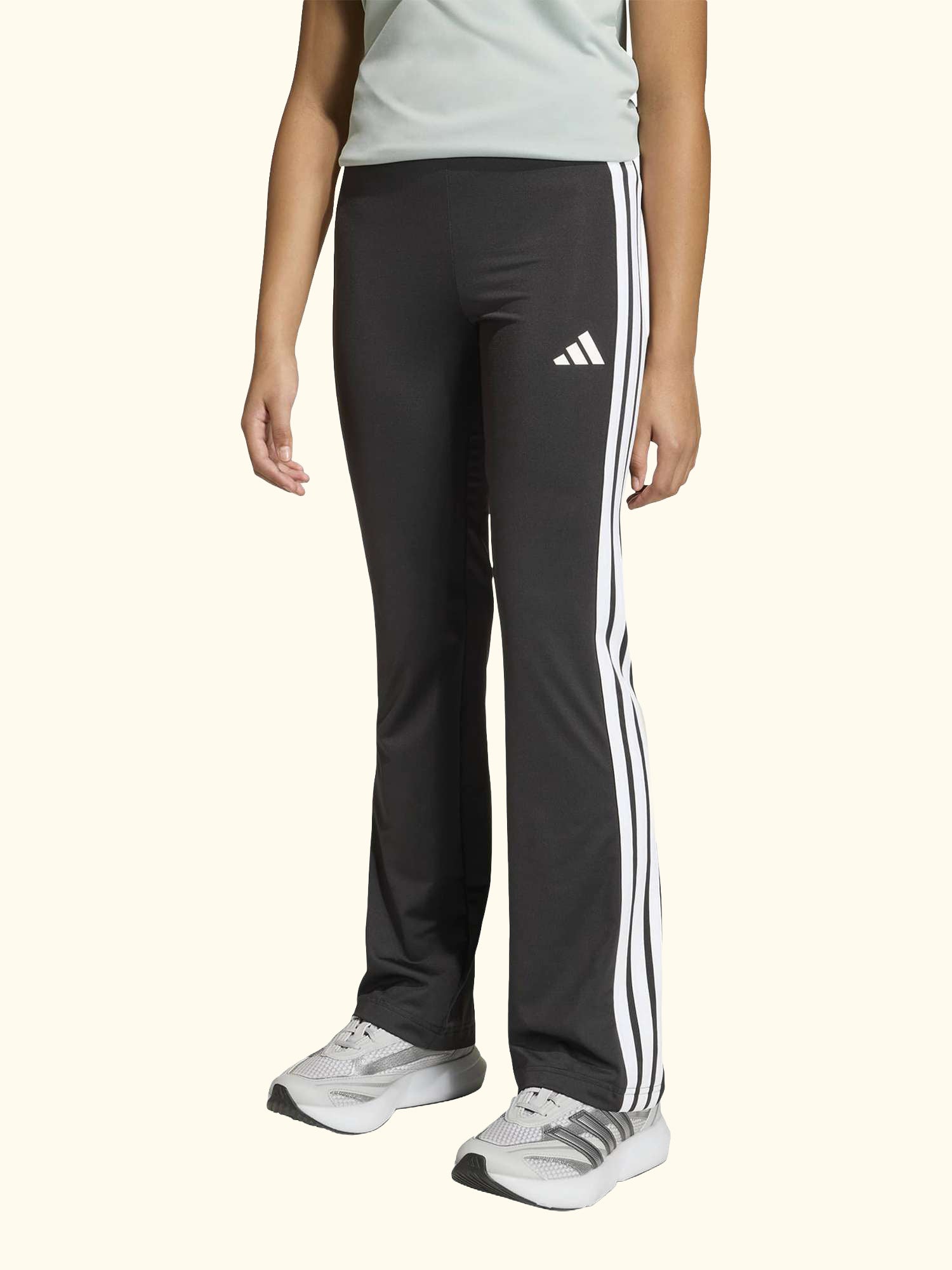 Kids' Train Essentials 3-Stripes Flared Leggings, Black/White