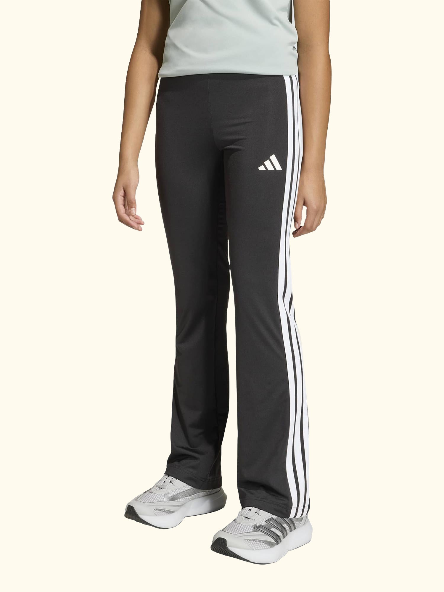 Kids' Train Essentials 3-Stripes Flared Leggings, Black/White