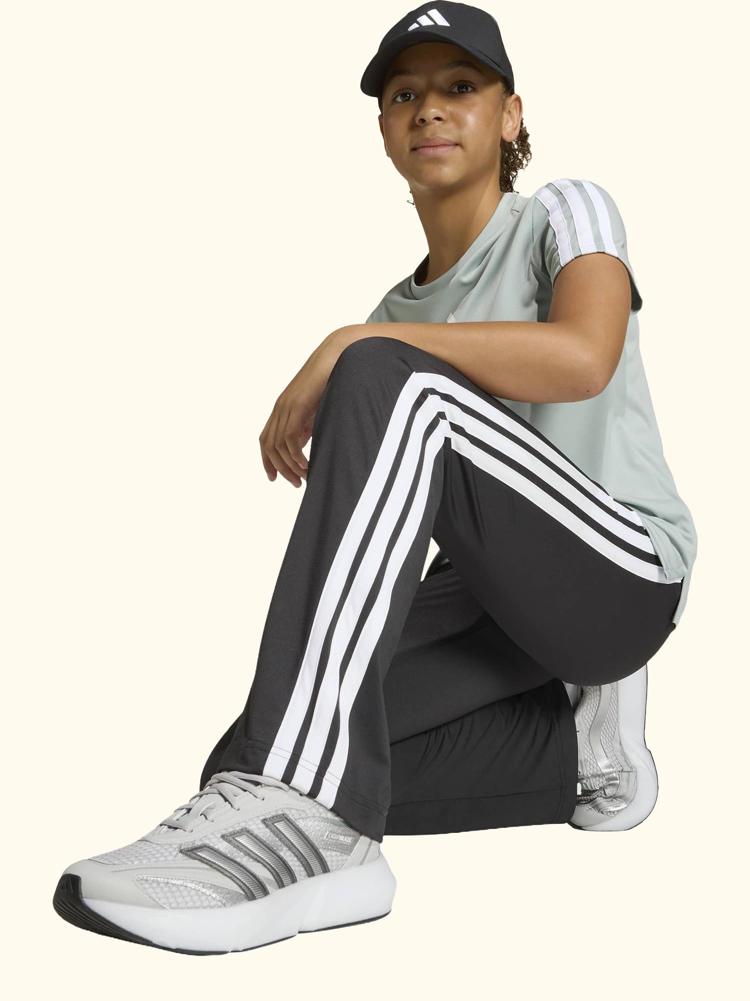 Kids' Train Essentials 3-Stripes Flared Leggings, Black/White