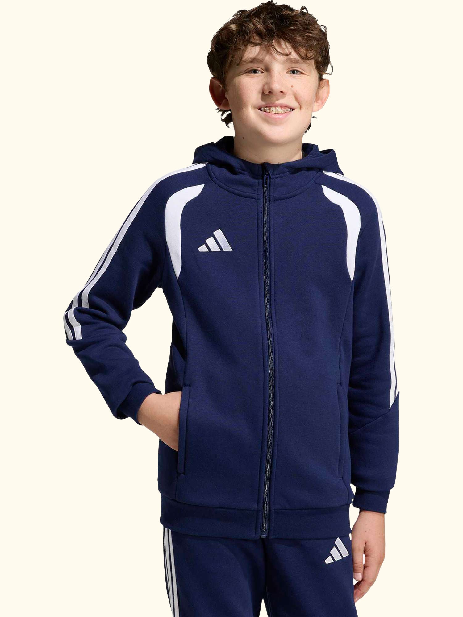 Kids' Tiro26 League Full Zip Hoodie, Team Navy Blue/White
