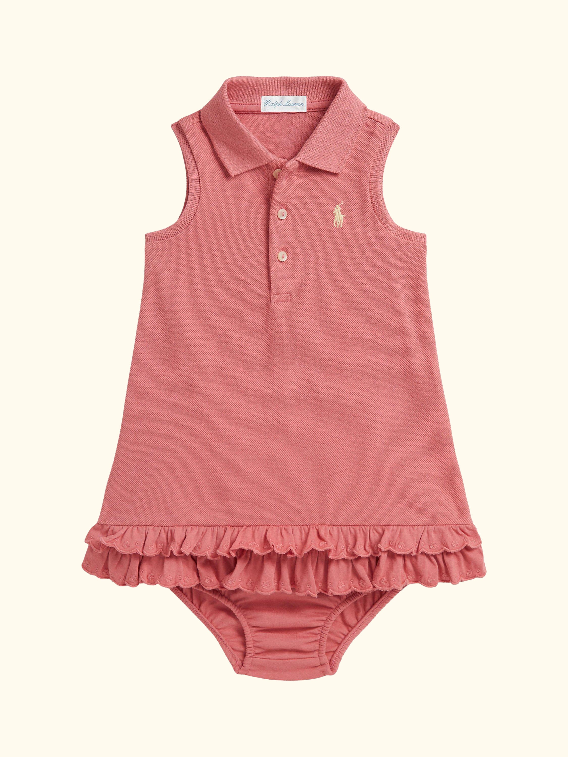 Baby Sleeveless Knit Polo Dress Set, Pink