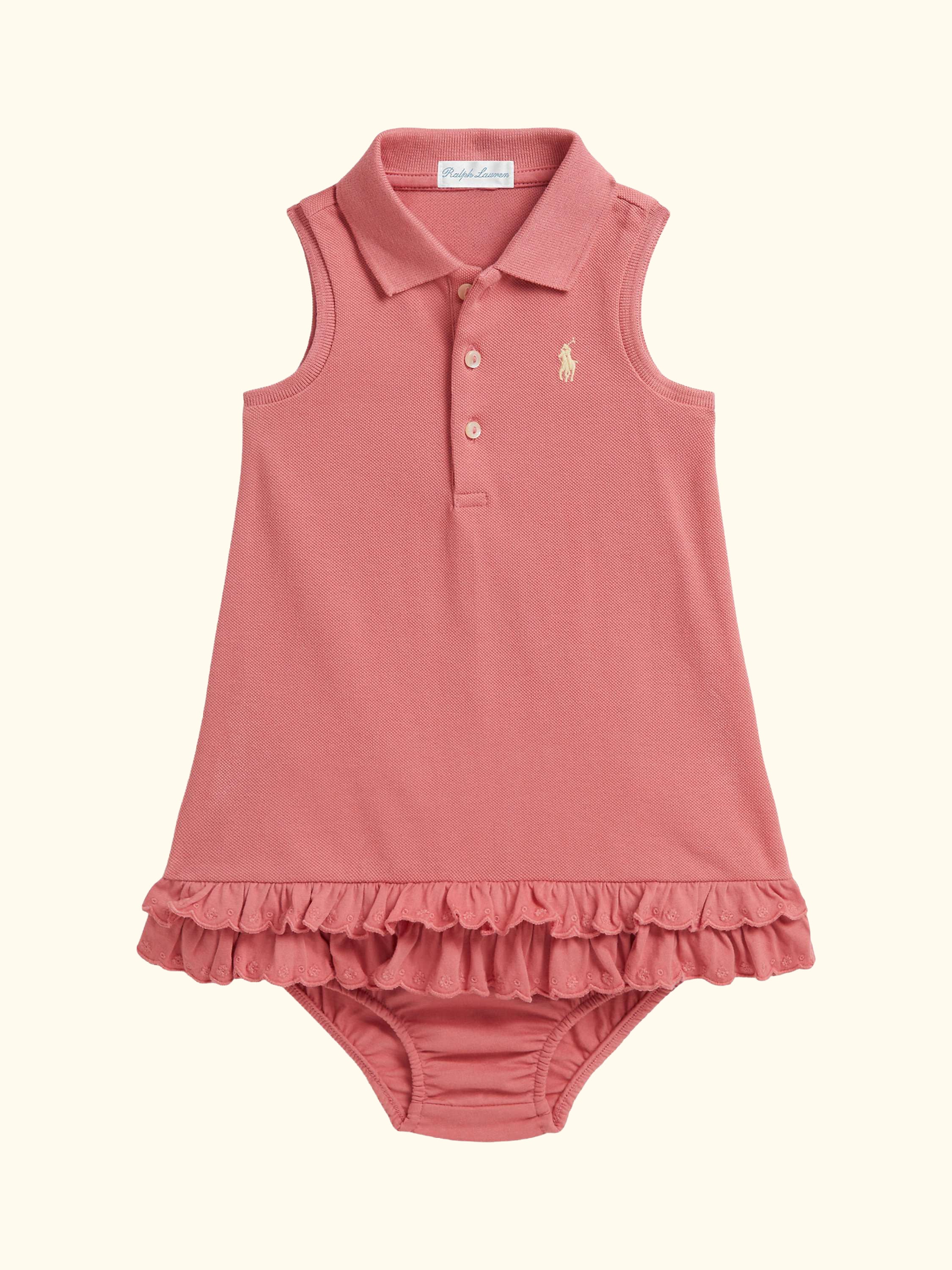 Baby Sleeveless Knit Polo Dress Set, Pink