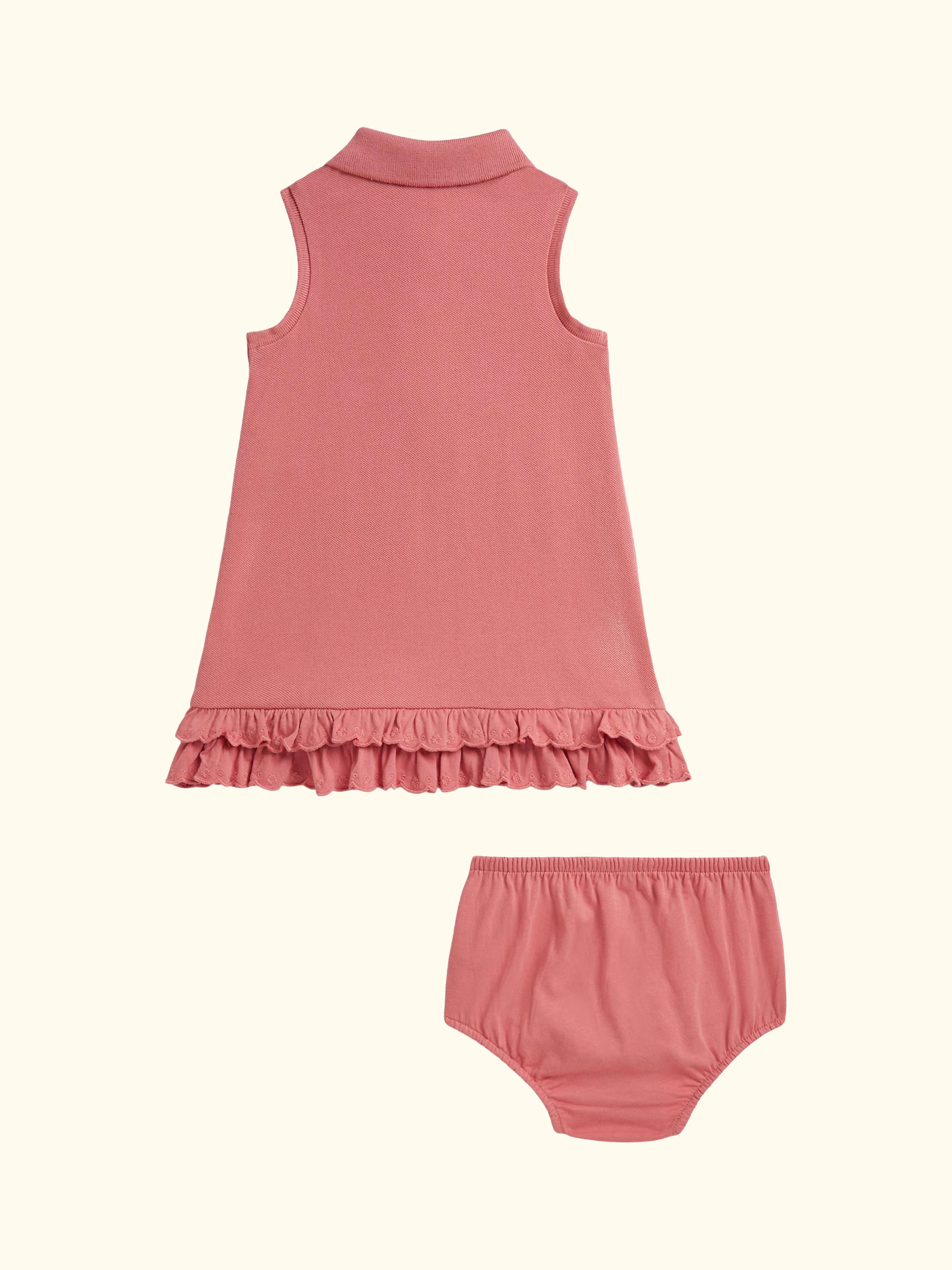 Baby Sleeveless Knit Polo Dress Set, Pink