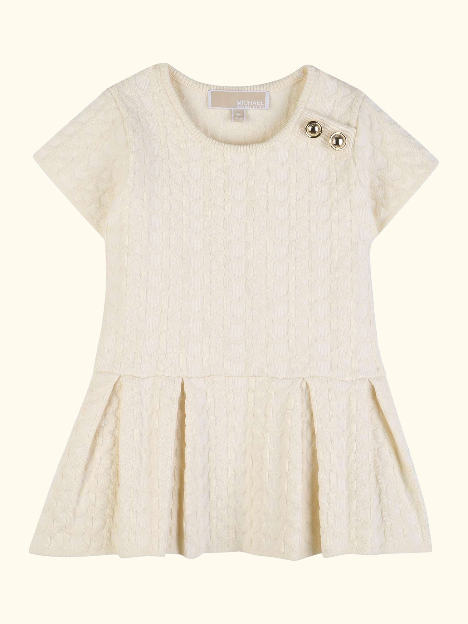 Baby Knitted Short Sleeve Pleated Dress, Cream