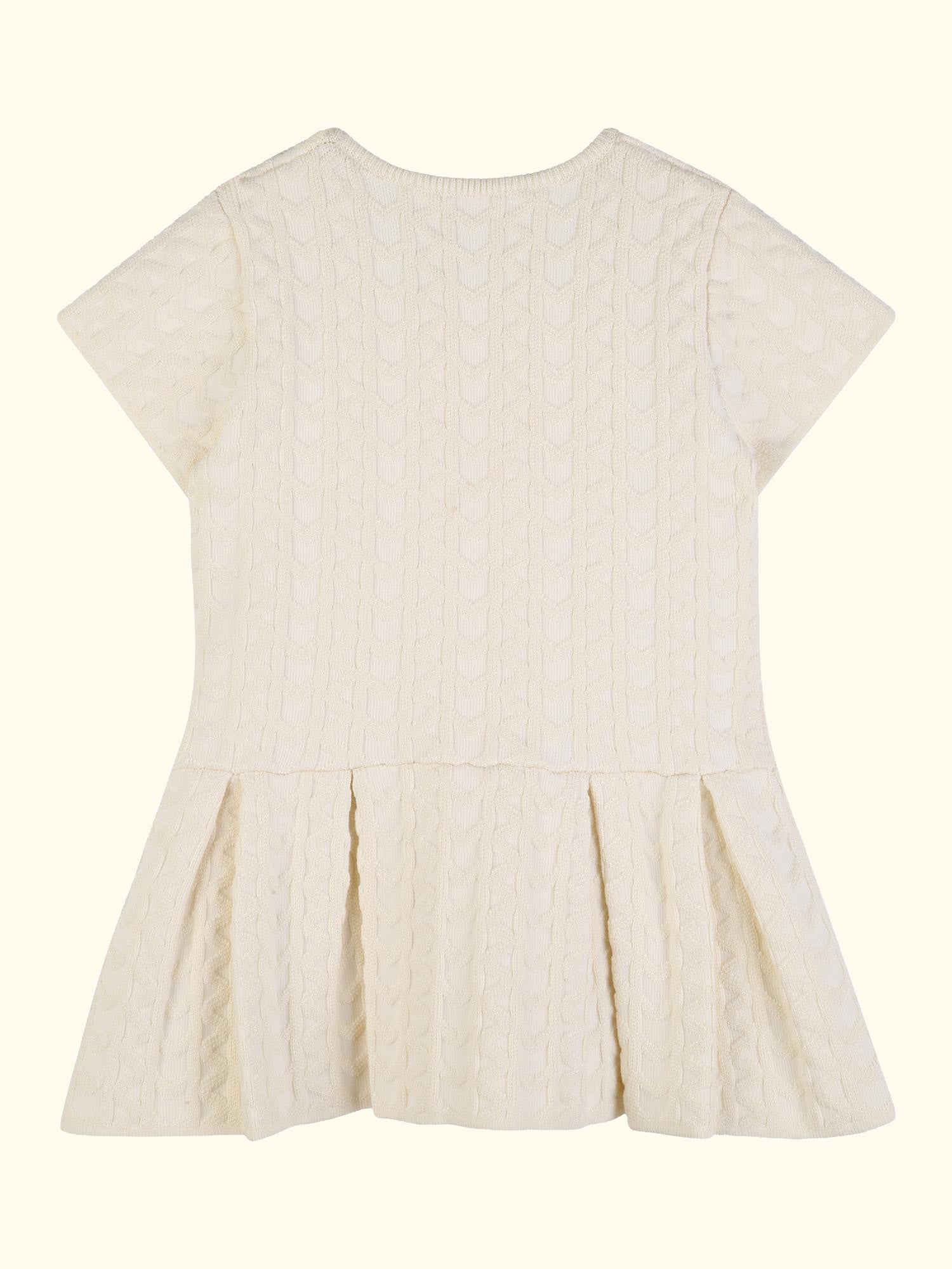 Baby Knitted Short Sleeve Pleated Dress, Cream
