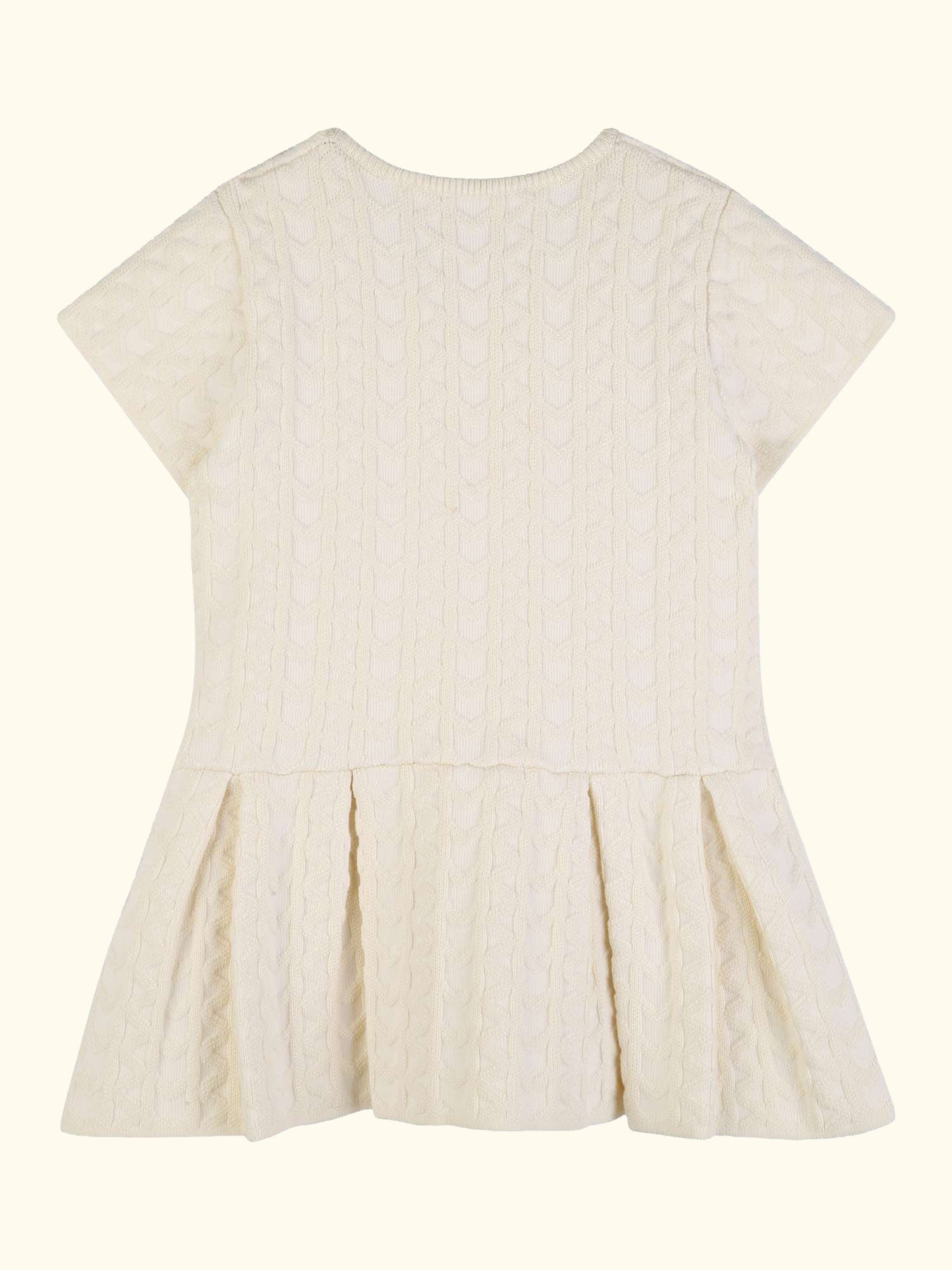 Baby Knitted Short Sleeve Pleated Dress, Cream