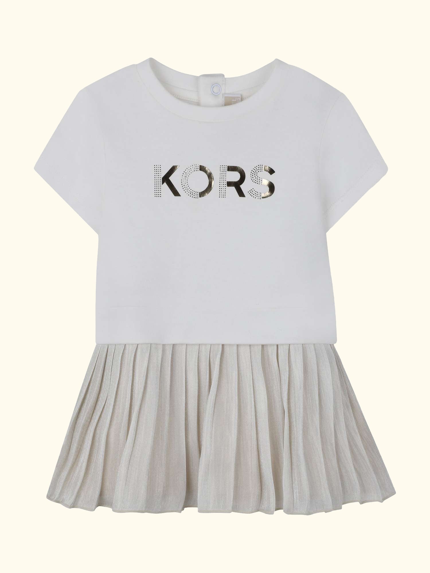 Baby Short Sleeve Pleated Dress, Light Gold