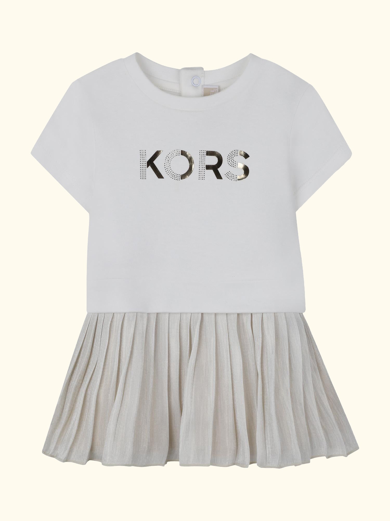 Baby Short Sleeve Pleated Dress, Light Gold