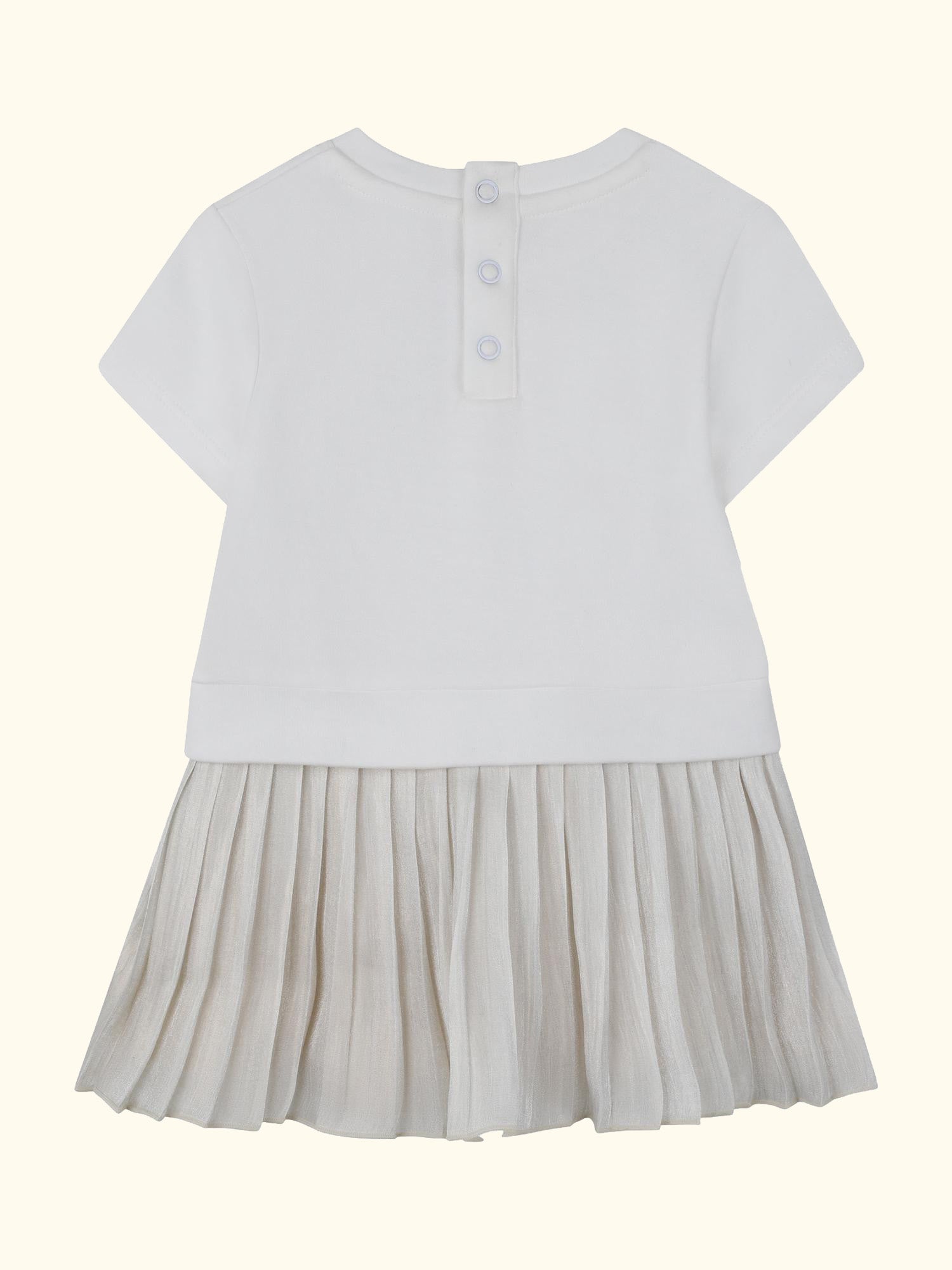 Baby Short Sleeve Pleated Dress, Light Gold