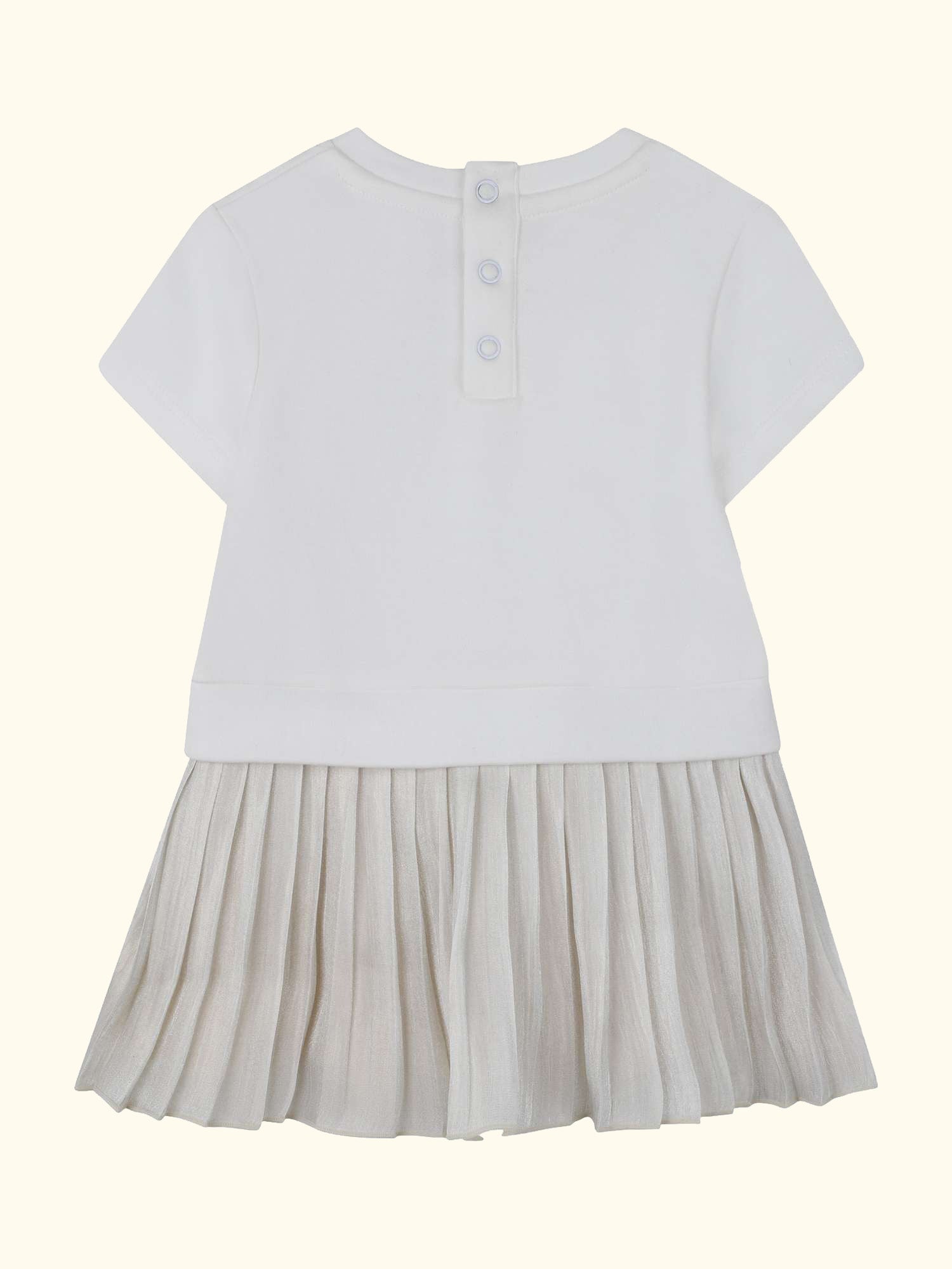 Baby Short Sleeve Pleated Dress, Light Gold