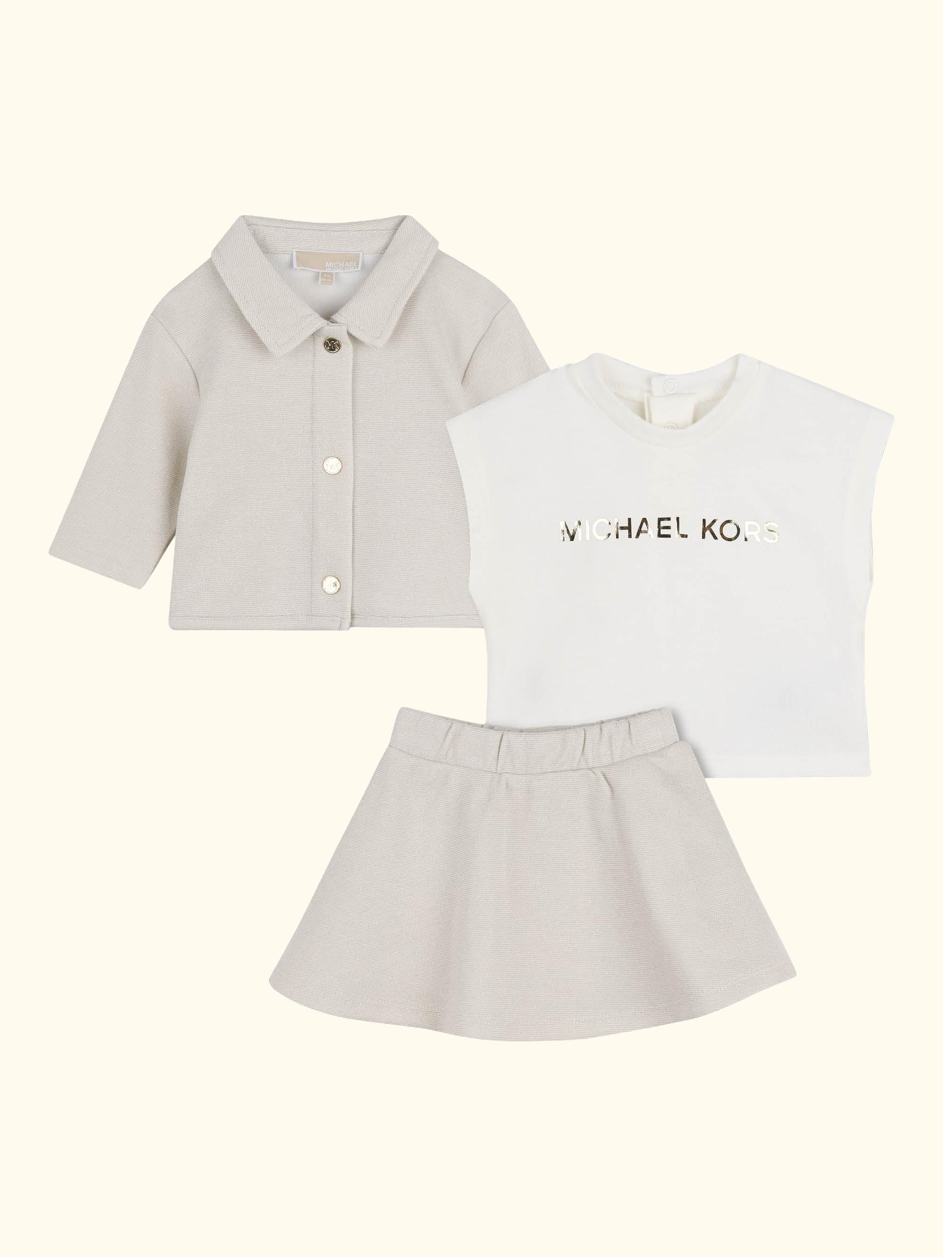 Baby Logo T-Shirt, Skirt & Cardigan Set, String